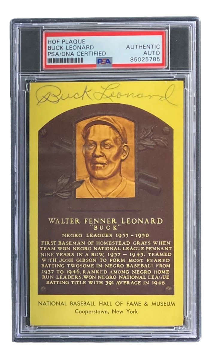 Buck Leonard Signed 4x6 Homestead Grays HOF Plaque Card - PSA/DNA Certified Autograph 85025785 - Perfect for Baseball Memorabilia Collectors & Sports Fans Display