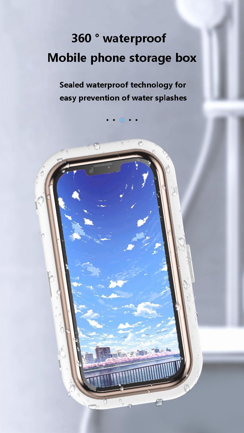 Waterproof Shower Phone Holder - 360° Adjustable Bathroom Wall Mount Stand with Anti-Fog Case, Fits Phones Under 7 Inches (Golden Green) - Perfect for Watching Videos, Listening to Music & Hands-Free Calling in Shower or Bath