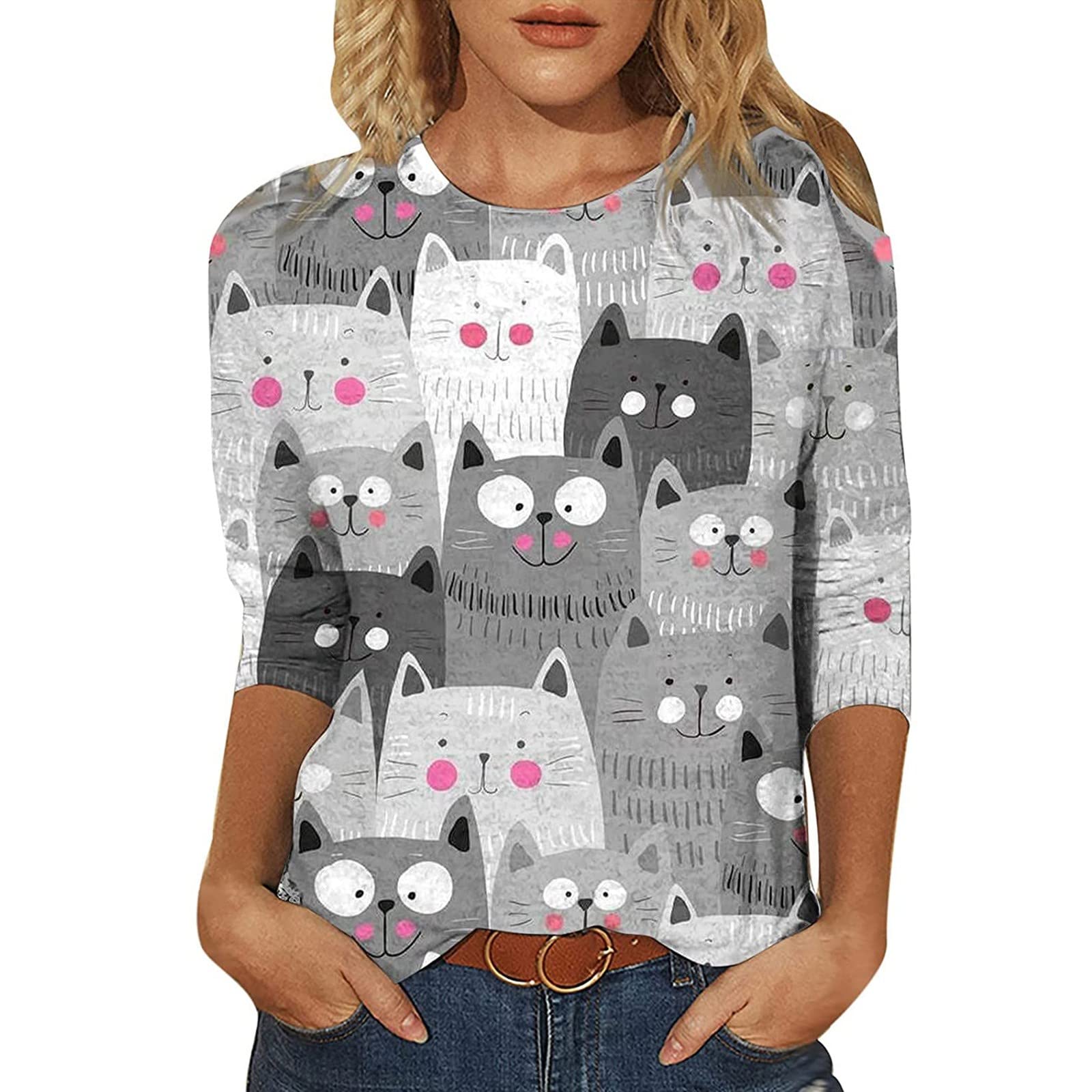 Women's Three Quarter Sleeve V-Neck T-Shirts - Casual Crewneck Loose Tops for Streetwear & Office Wear | Perfect for Everyday Outfits, Date Nights & Weekend Brunch