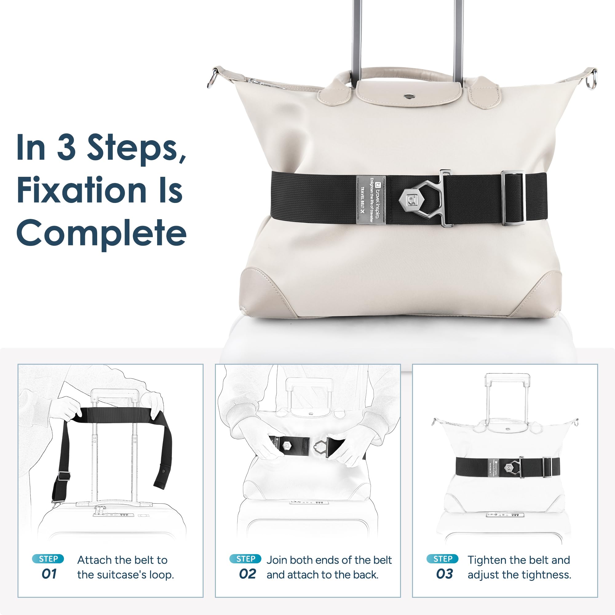 Travel Inspira Adjustable Elastic Luggage Belt for Suitcases & Carry-On Bags - Secure, Stylish & Easy-to-Use Travel Accessory for Airplane, Train & Vacation Packing