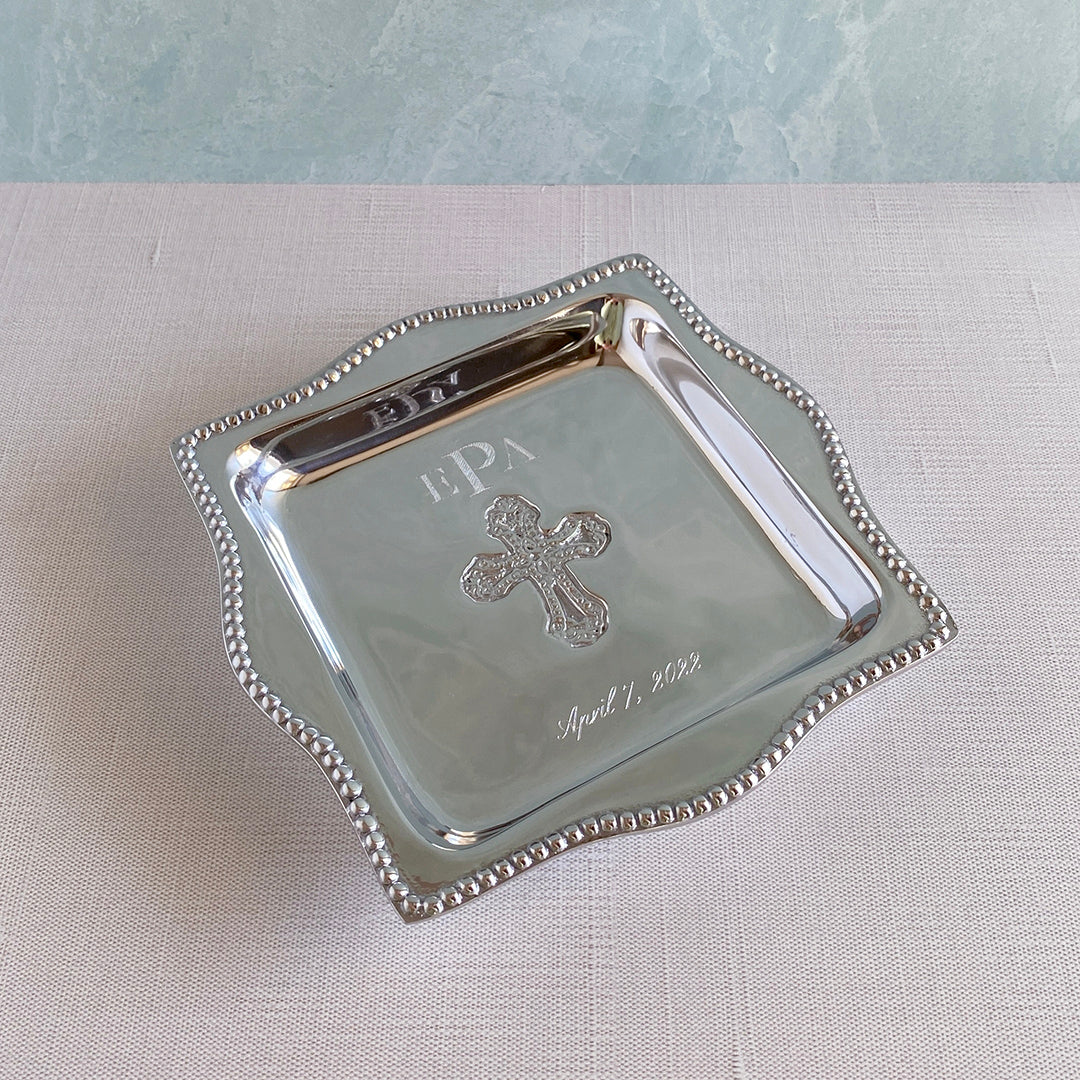 Beatriz Ball BABY Cross Square Tray - Elegant Silver Plated Serving Tray for Home Decor, Party Entertaining & Gift Giving