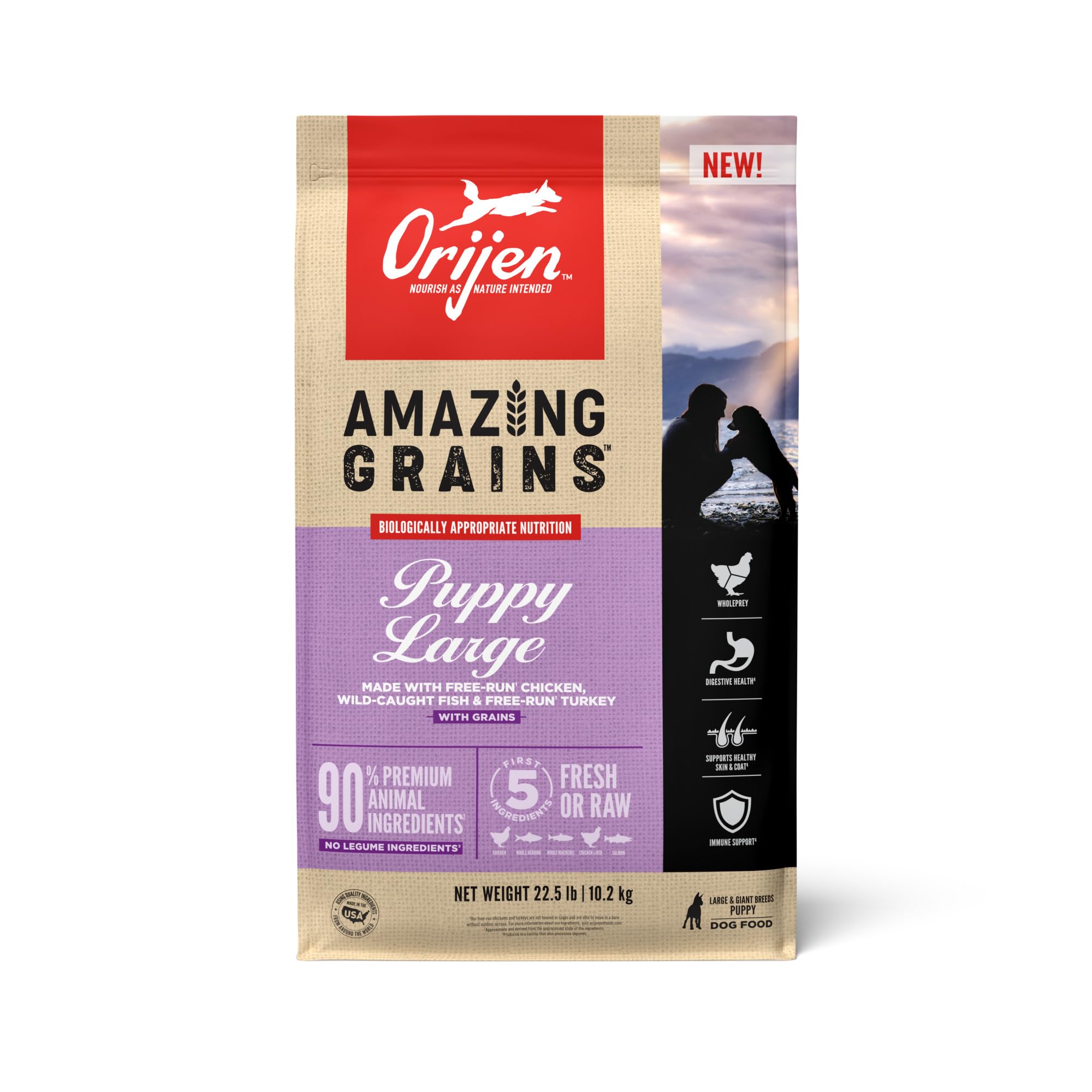 ORIJEN High Protein Dry Dog Food for Large & Giant Puppy Breeds - Grain-Free Puppy Food with Fresh Ingredients, 22.5lb Bag - Perfect for Growing Large Breed Puppies' Muscle Development & Bone Health