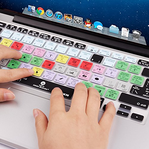XSKN Silicone Keyboard Cover for MacBook Air 13 & Pro 13/15/17 - Adobe Illustrator Shortcuts & Hotkeys (US/European ISO Layout) - Perfect for Graphic Designers & Digital Artists