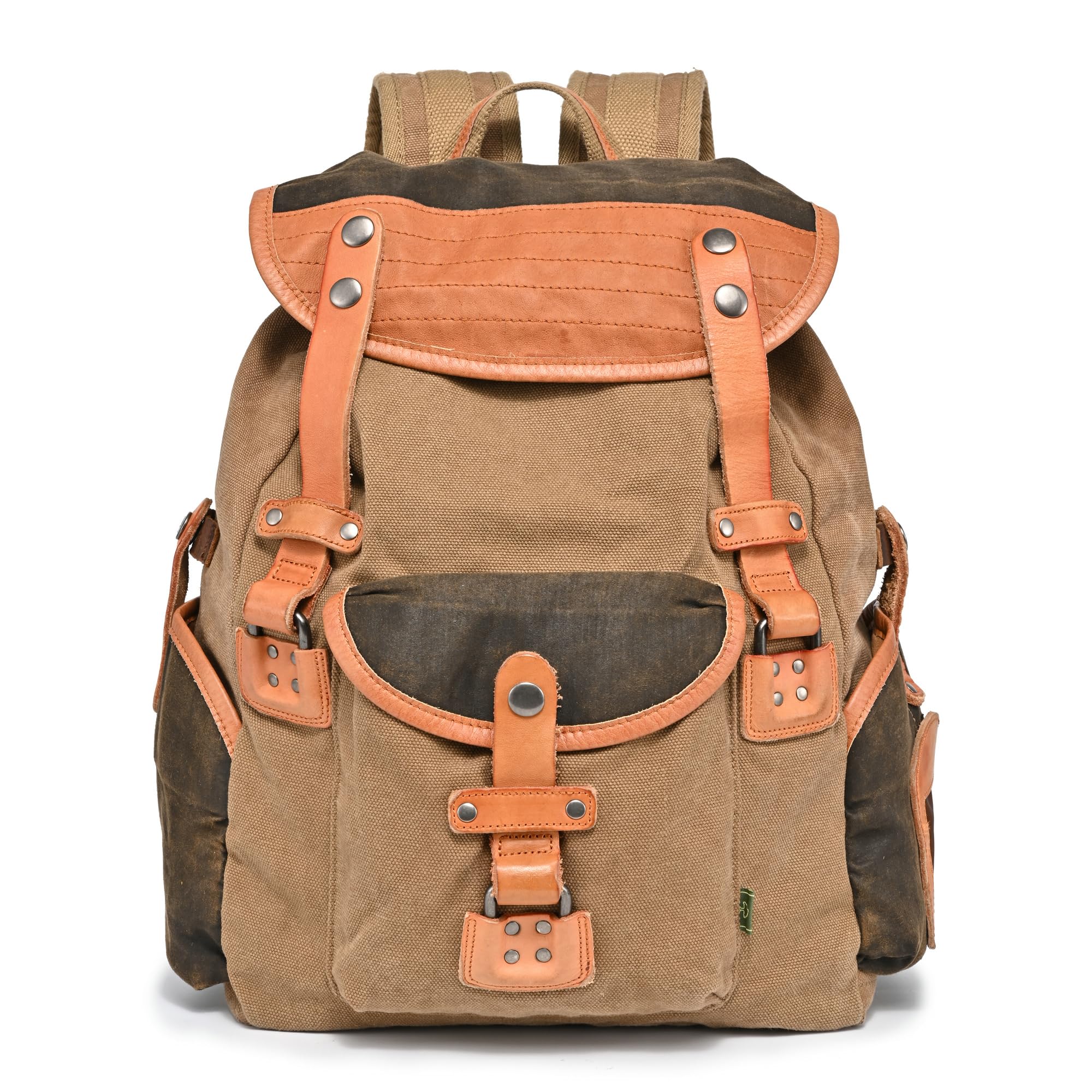 Vintage Large Canvas Backpack with Genuine Leather Accents - Retro Brown Laptop Backpack for Men & Women | Durable Tapa Canvas School Backpack, College Bag, Travel Daypack for Work, Commute & Outdoor Adventures