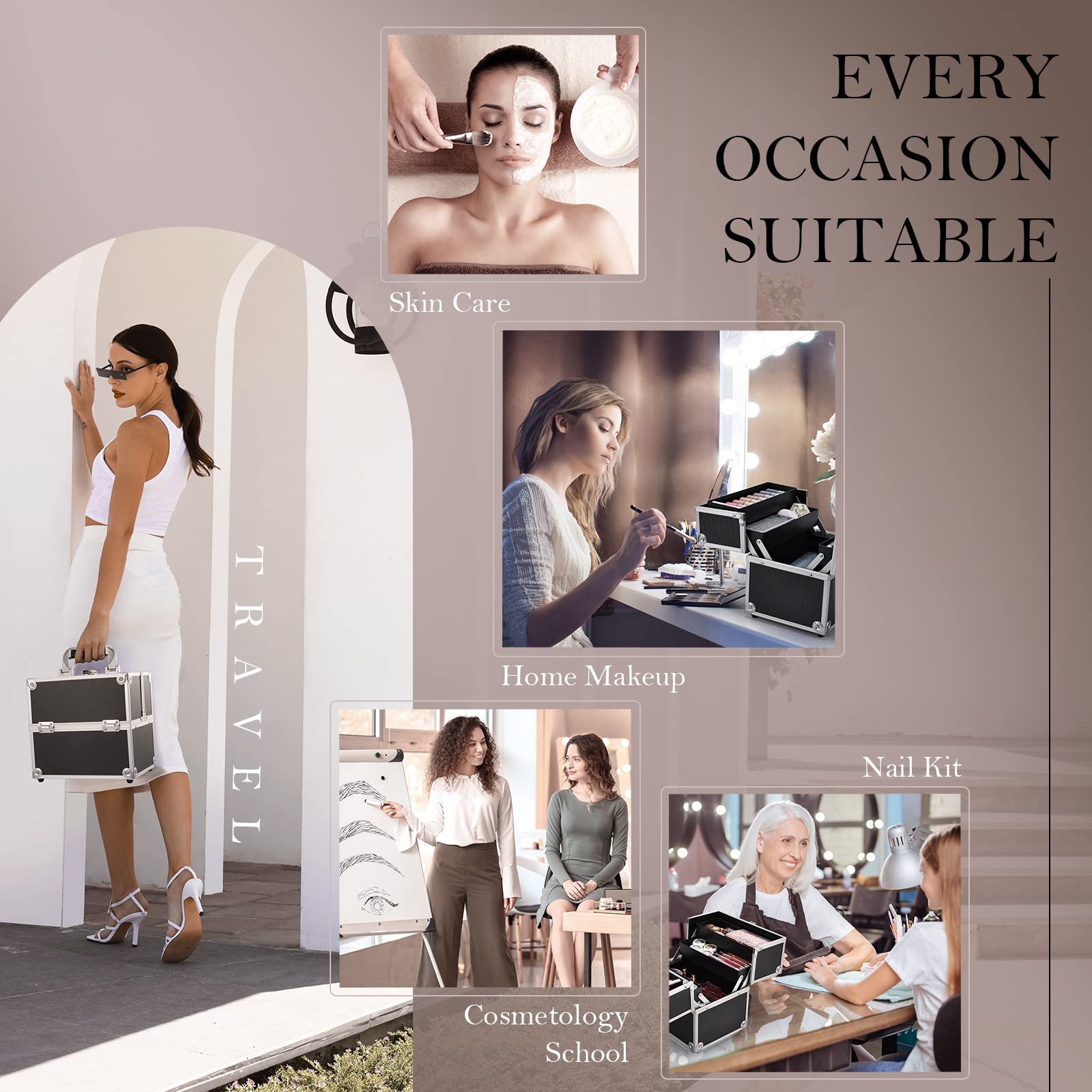 Professional Makeup Train Case - Lockable Cosmetic Organizer with 4 Adjustable Trays & Dividers | Portable Travel Makeup Storage Box for Makeup Artists, Crafters & Cosmetics | Perfect for Salon, Home Use & On-the-Go Beauty (Black)