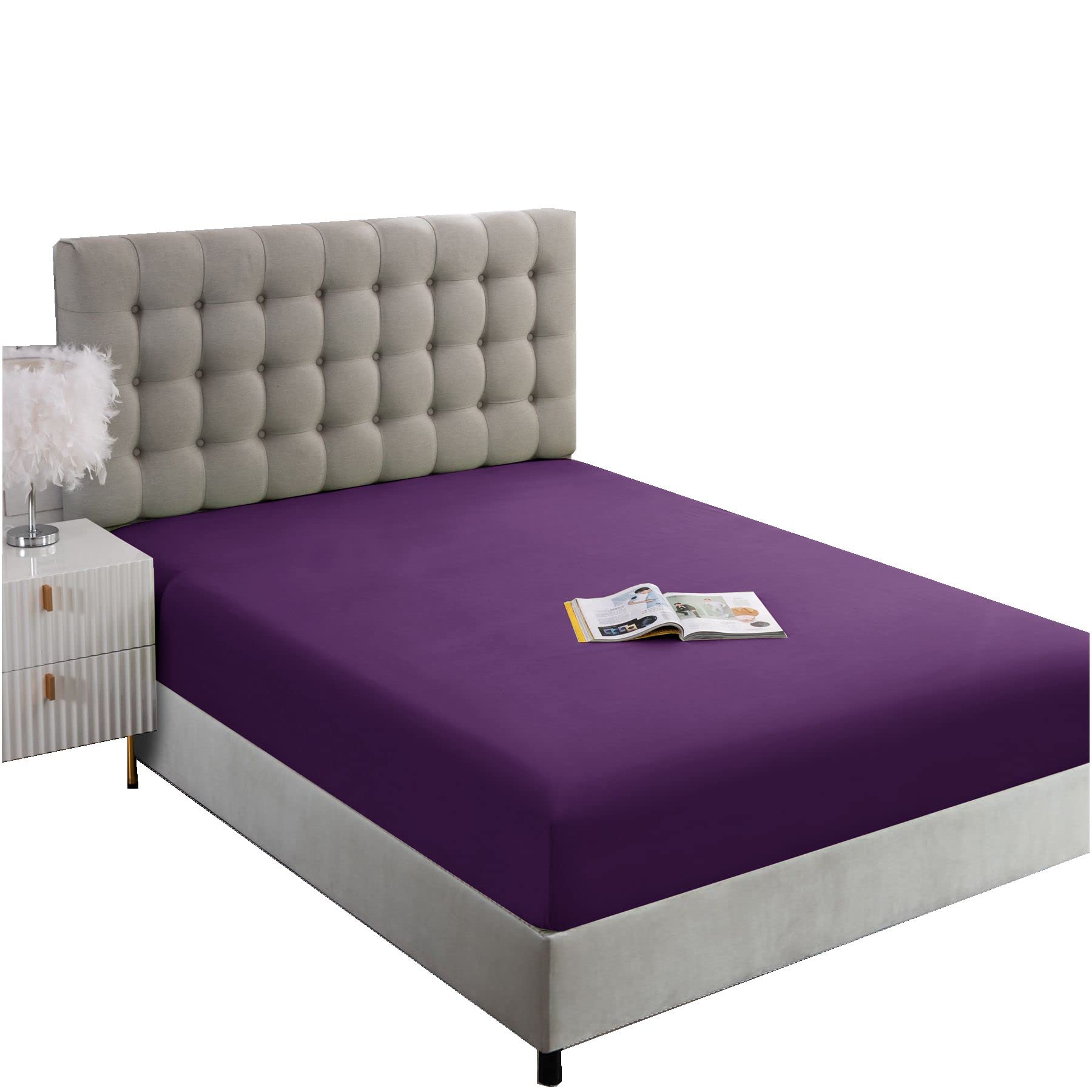 Ghooss Queen Size Fitted Sheet - Soft Microfiber Deep Pocket (14 Inch) Purple Bottom Sheet - 1 Pack | Perfect for Guest Rooms, Dorms & Master Bedrooms