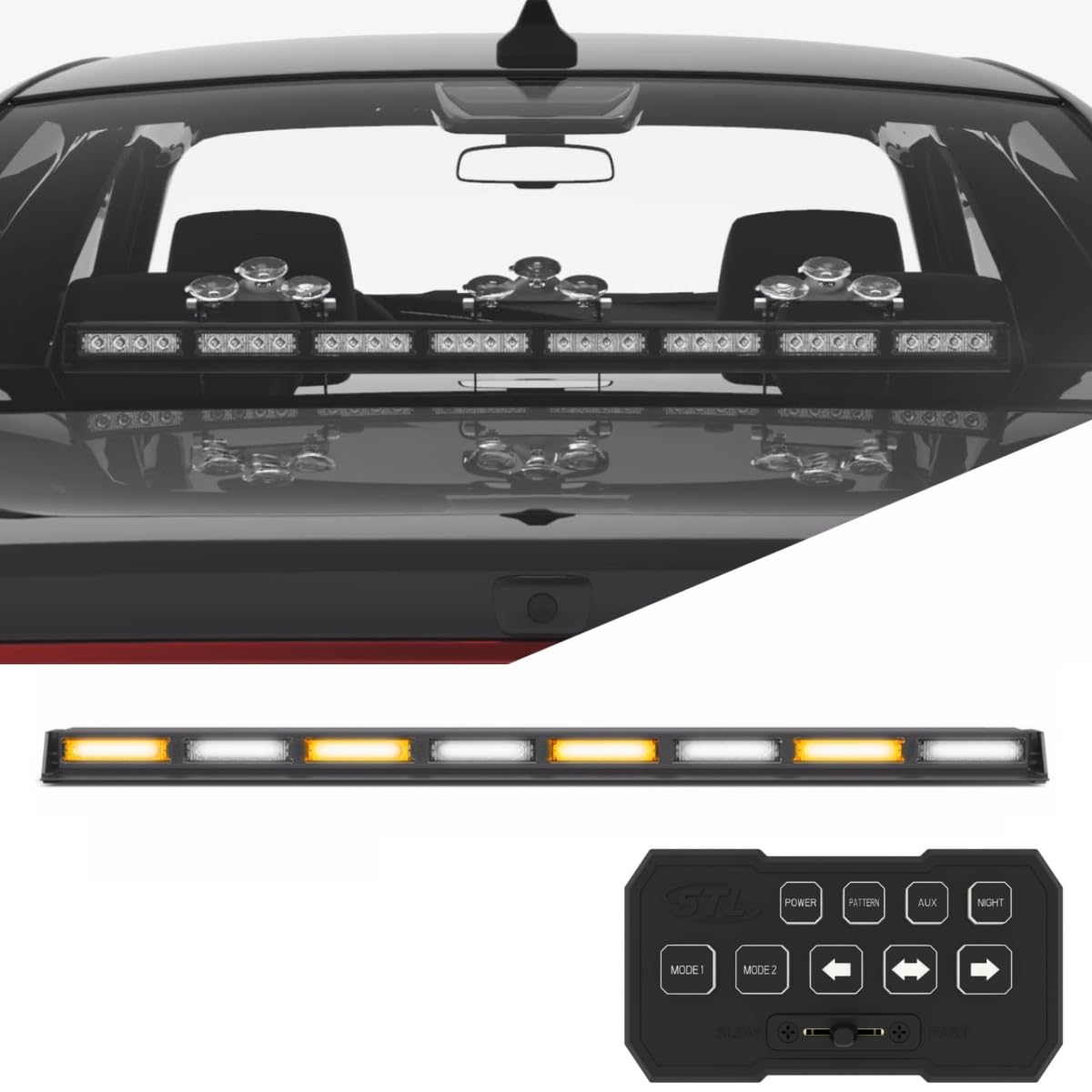 SpeedTech Lights Striker TIR 8 Head LED Traffic Advisor Light Bar for Emergency Vehicles - Strobe Directional Warning Light for Police Cars, Ambulance, Fire Trucks & Roadside Safety