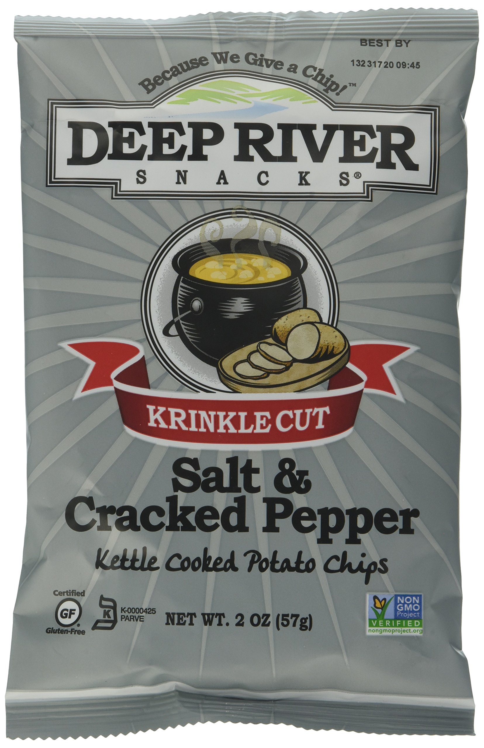 Deep River Snacks Salt and Pepper Kettle Chips - 24 Pack | Crunchy Gluten-Free Potato Chips for Parties, Snacking & Lunchboxes
