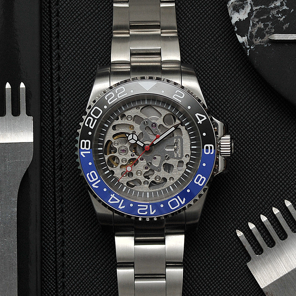 Azure Specter CWH Collective Skeleton Dial Silver Stainless Steel Men's Automatic Watch CH MOD M11 - Luxury Mechanical Timepiece for Business, Formal Occasions & Gift Giving