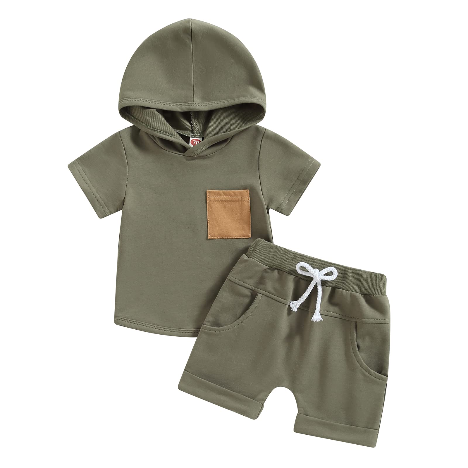 Toddler Boys Summer Outfit Set - Soft Cotton Hooded Short Sleeve T-Shirt with Pocket & Matching Shorts | Cute Playtime & Outdoor Adventure Clothes