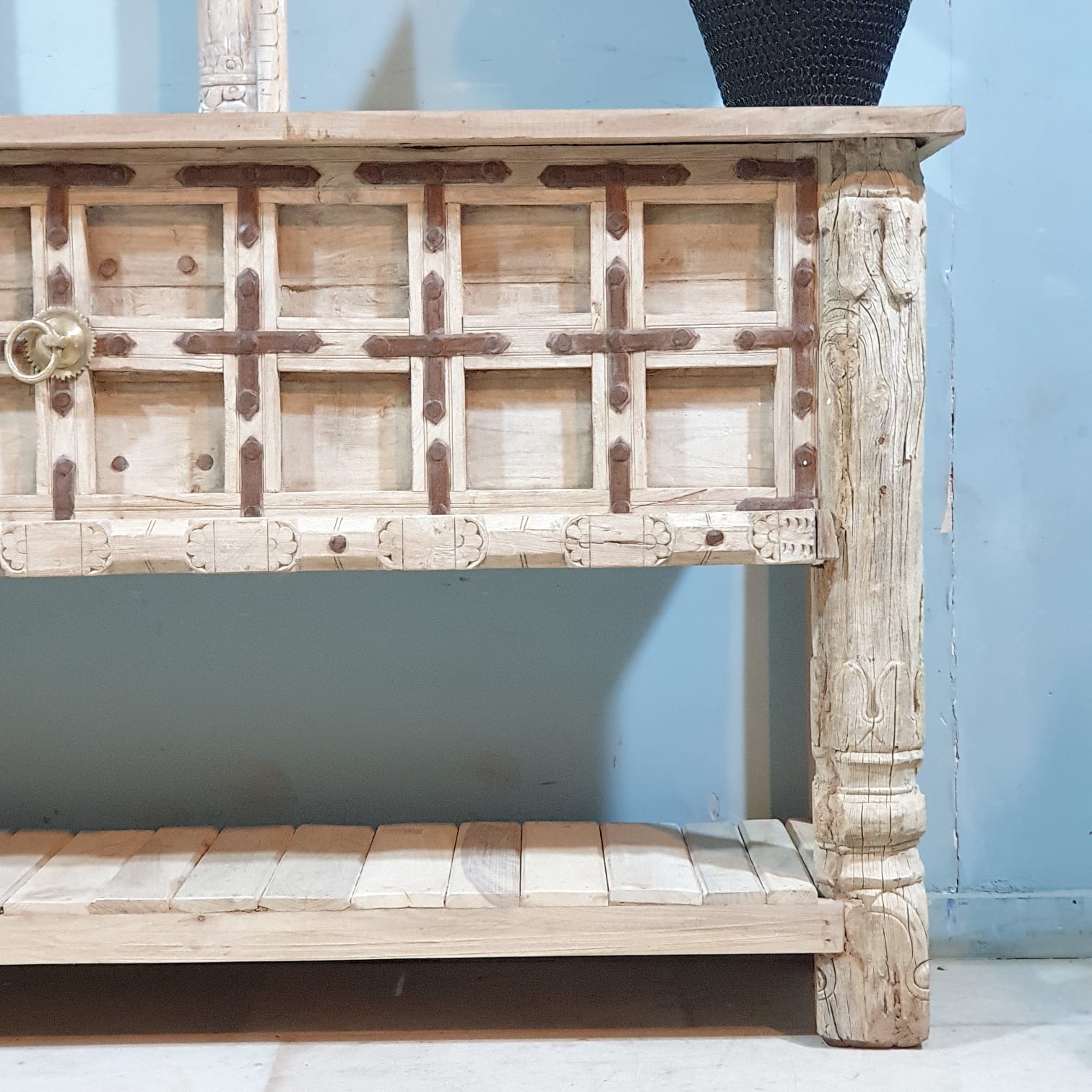 Handmade Solid Hardwood Console Table with Iron Fittings - 71