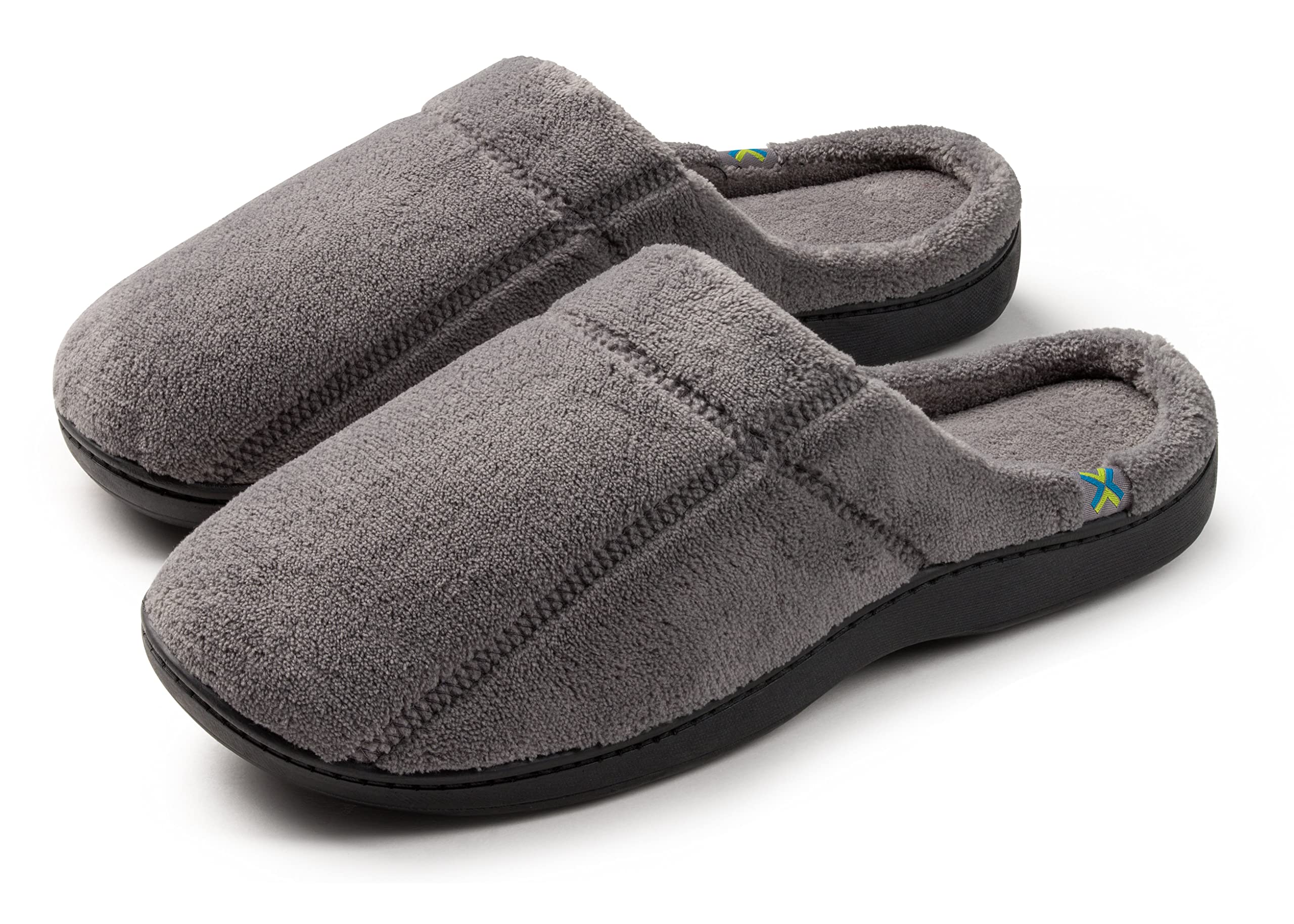 Roxoni Men's Comfortable Terry Clog Slippers - Slip-On Indoor/Outdoor House Shoes in Gray, Sizes 8.5-9.5 | Perfect for Lounging at Home, Quick Errands & Backyard Relaxation