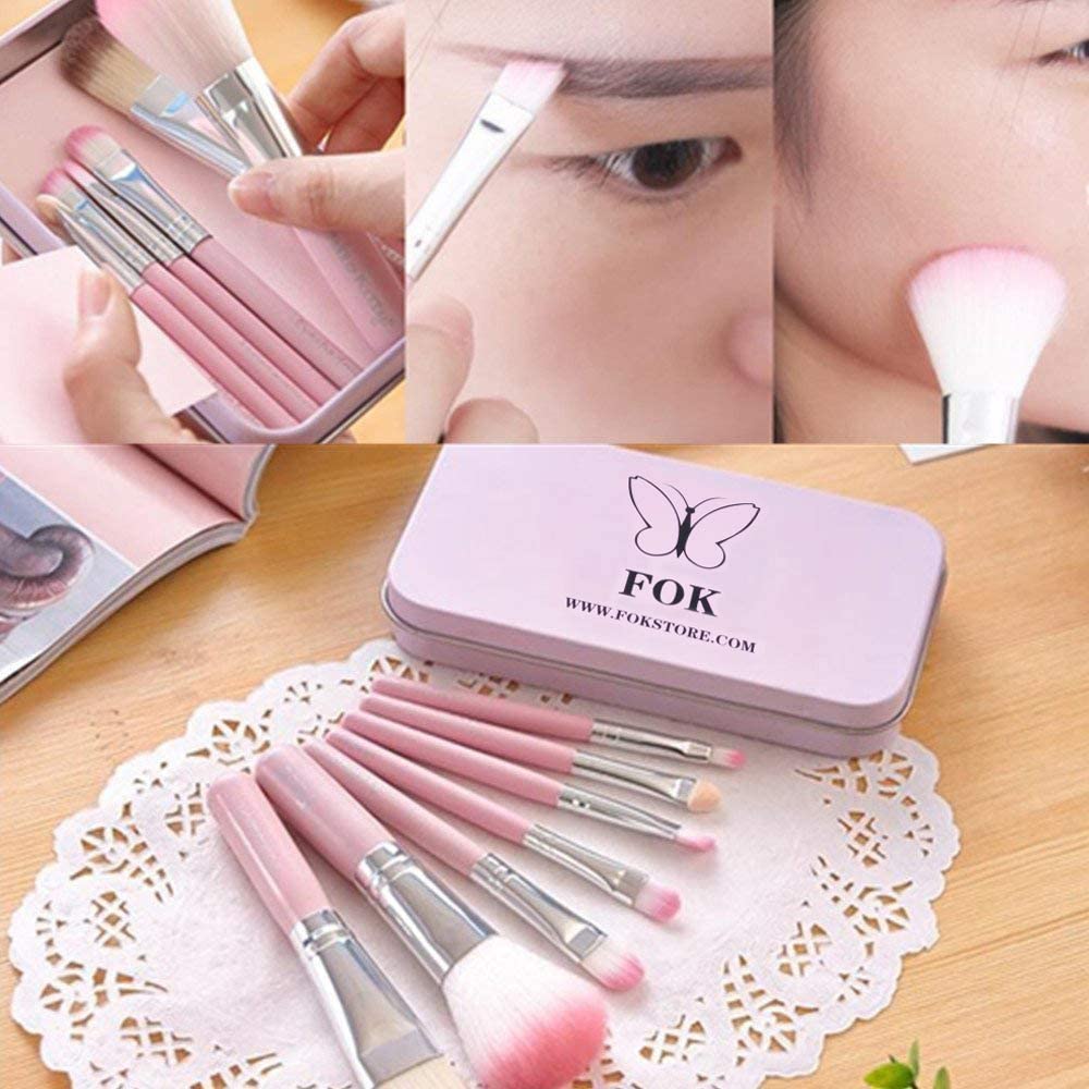 Liv'Oliv 7-Piece Complete Mini Makeup Brush Set - Eye, Lips & Face Brushes with Storage Box | Perfect for Travel & Professional Makeup Artists