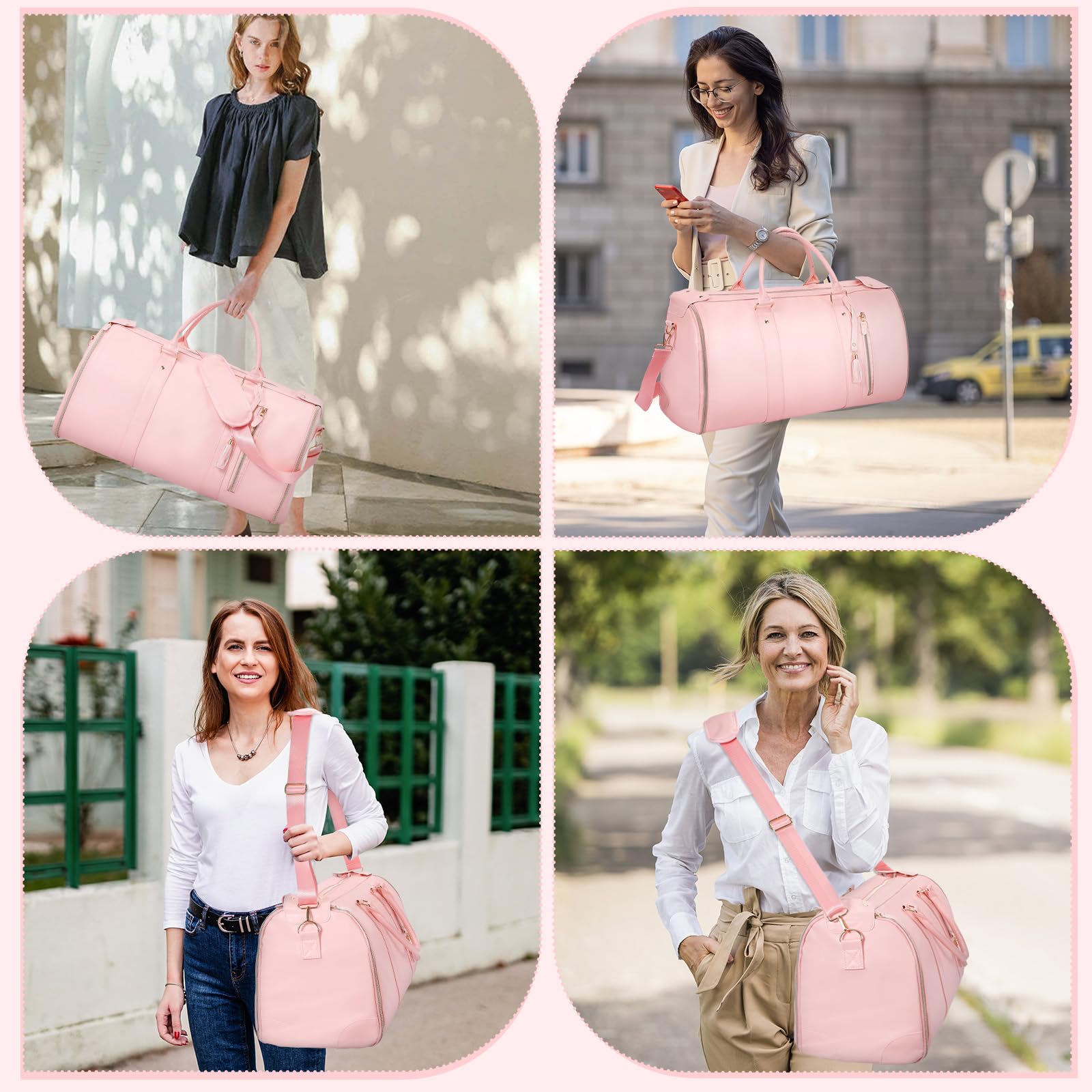 Premium 2-in-1 Convertible PU Leather Garment Bag for Women - Travel Hanging Suitcase with Shoe Compartment & Toiletry Pouch | Carry-On Dress Bag for Business Trips, Weddings & Vacations (Pink)