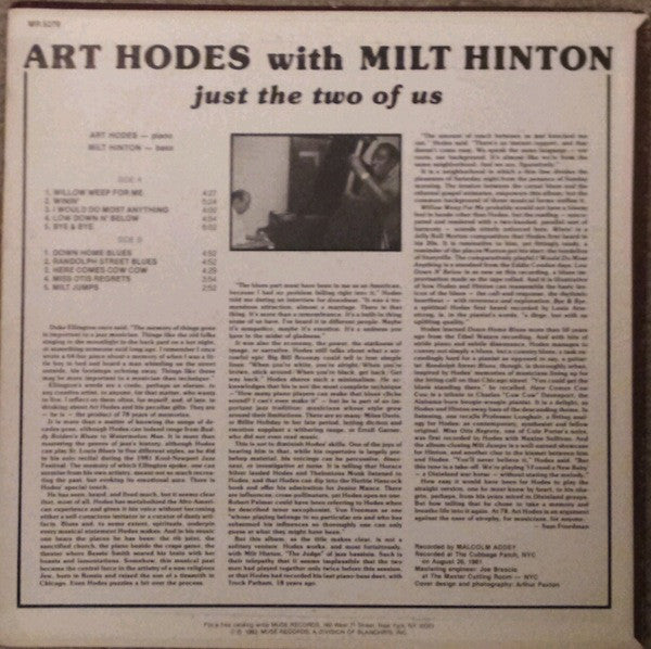 Art Hodes & Milt Hinton - Just The Two Of Us LP Album (Vinyl Record, Promo, VG Condition) - Jazz Music Collectors & Audiophiles