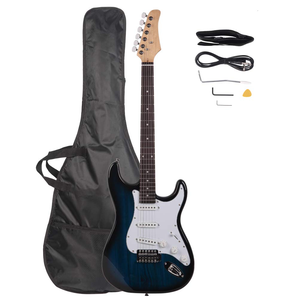 39 Inch Rosewood Fingerboard Electric Guitar Kit for Beginners - Full Size Solid Body with Pickup, Includes Gig Bag, Picks, Capo, Strap, Cable, Allen Wrench & Tremolo Arm (Blue) - Perfect for Home Practice, Studio Recording & Live Performances