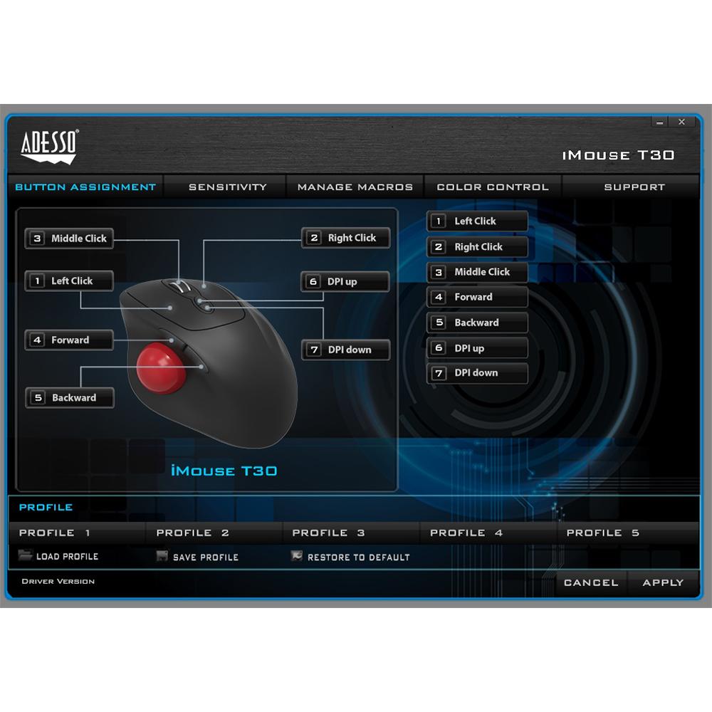 Adesso iMouse T30 Wireless Programmable Ergonomic Trackball Mouse - Comfortable Vertical Design for Office & CAD Work, Gaming, and Graphic Design