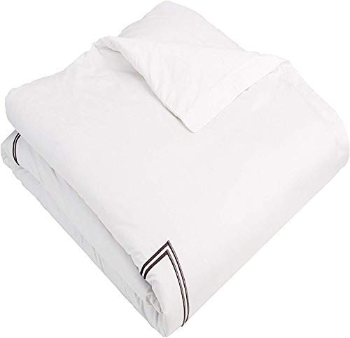 500 Thread Count 100% Cotton White Embroidery Hem Quilt Cover Set with 2 Pillow Shams - Full/Queen Size with Chocolate Border | Luxury Bedding for Master Bedroom & Guest Room Decor