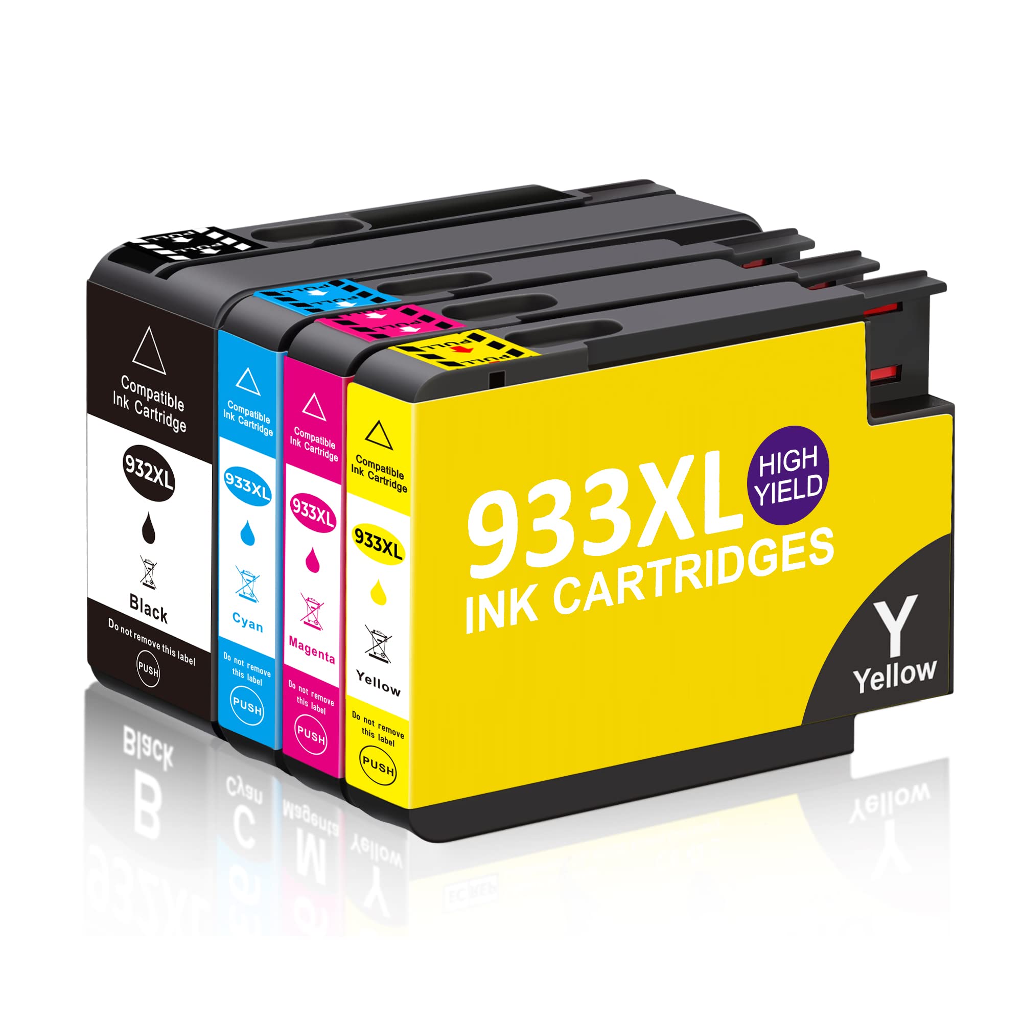 HP 932XL 933XL Compatible Ink Cartridge Replacement (1 Black, 1 Cyan, 1 Magenta, 1 Yellow) - Works with Officejet 6100 6600 6700 7110 7510 7610 7612 Printers - Perfect for Home & Office Printing Needs