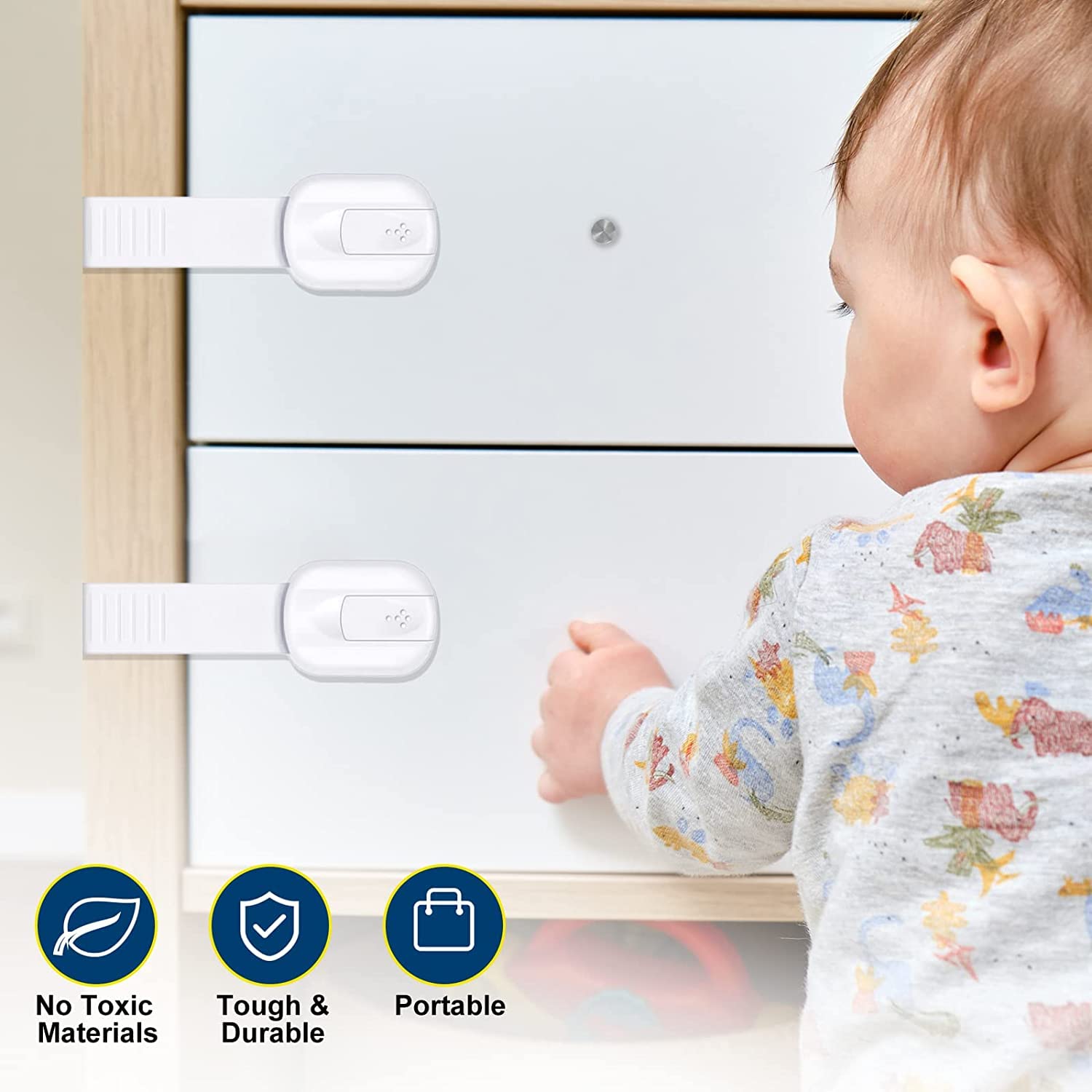 8 Pack Baby Safety Locks - Child Proof Cabinet Locks with 3M Adhesive (No Screws Needed) for Drawers, Cupboards, Oven & Toilet Seat - Secure Your Home for Toddlers & Crawling Babies