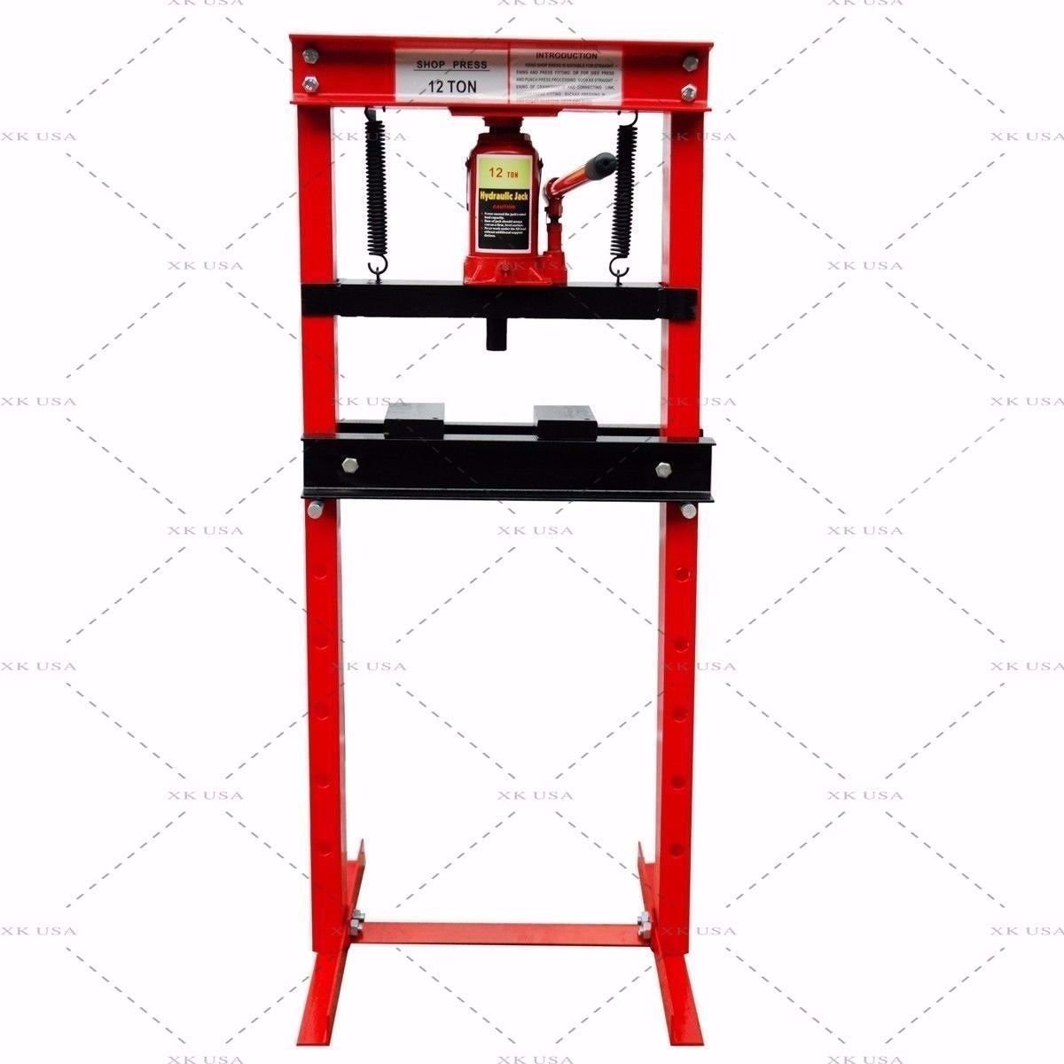 12 Ton Hydraulic Shop Press with H-Frame & Steel Plates - Heavy Duty Floor Press for Metalworking, Woodworking, and Automotive Repair (Works with Hydraulic Jack)