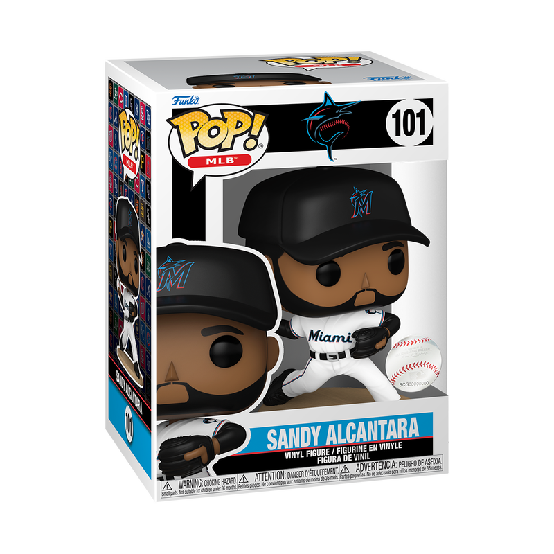 Sandy Alcantara Funko Pop MLB 101 with Protector - Exclusive Collectible Figure for Miami Marlins Fans, Baseball Memorabilia for Display & Gifts