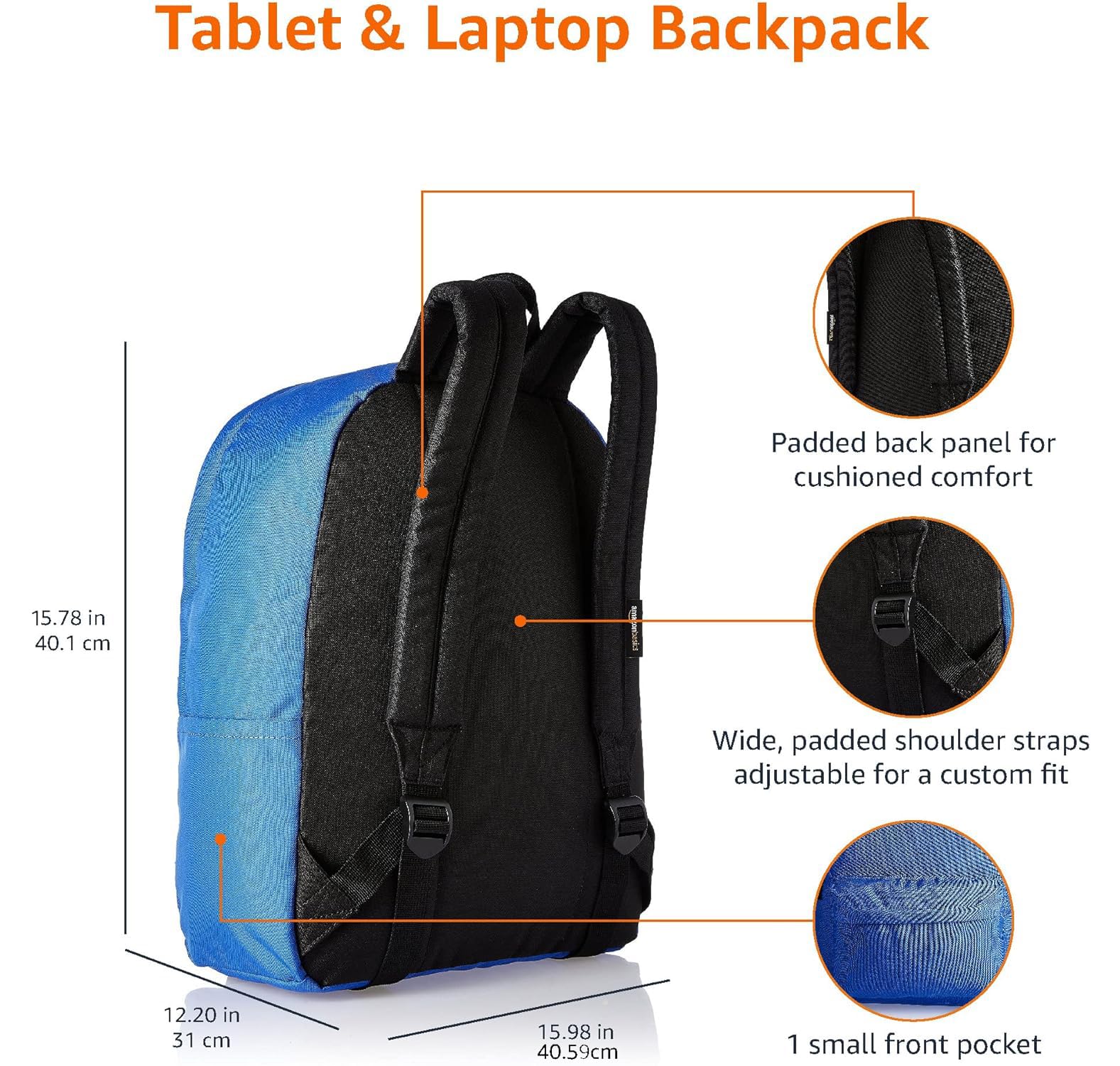 Amazon Basics Classic School Backpack - Royal Blue, Durable Bookbag for Students, Lightweight Laptop Backpack with Multiple Pockets - Perfect for School, College, Travel & Everyday Use