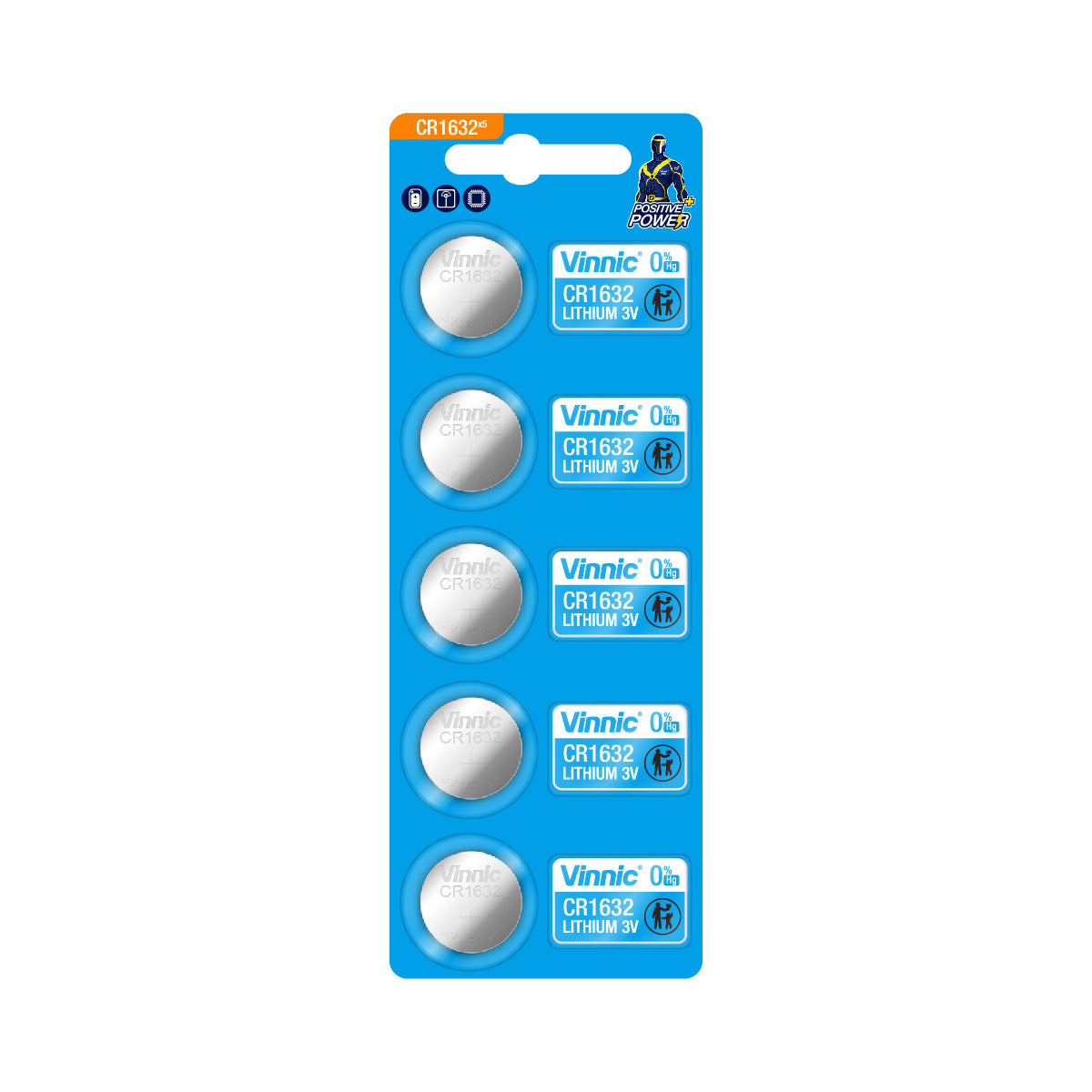 Vinnic Lithium Button Cell CR1632 (3V) 5-Pack - Long-Lasting Power for Watches, Calculators, Key Fobs & Medical Devices