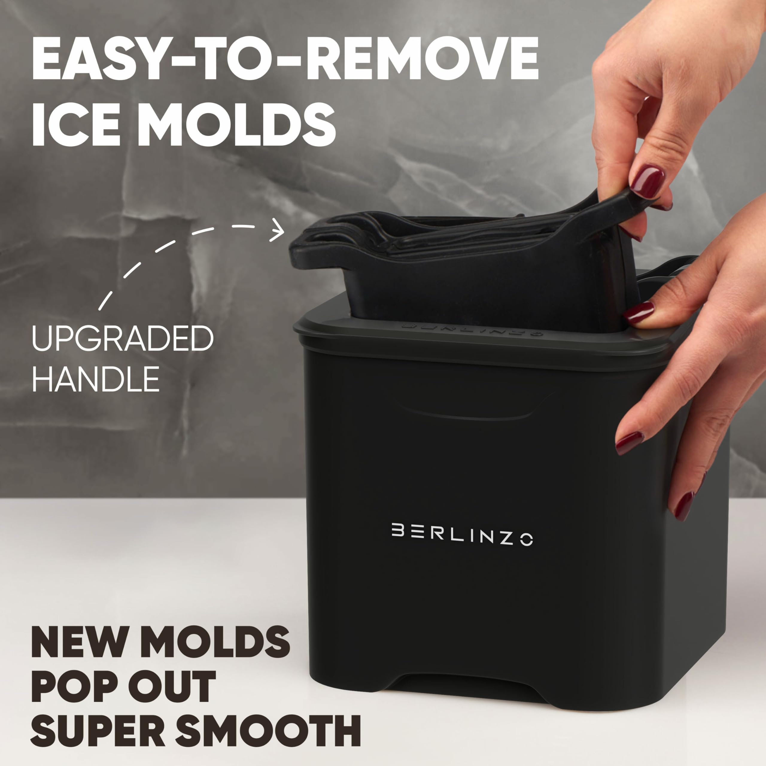 Berlinzo Premium Clear Ice Ball Maker Mold - 4 Large 2.4-inch Crystal Clear Ice Spheres for Whiskey, Bourbon & Cocktails | Easy-to-Remove Silicone Mold with Storage Bag & Ice Press Stamp Ring | Perfect for Home Bars, Parties & Gifts (Black)