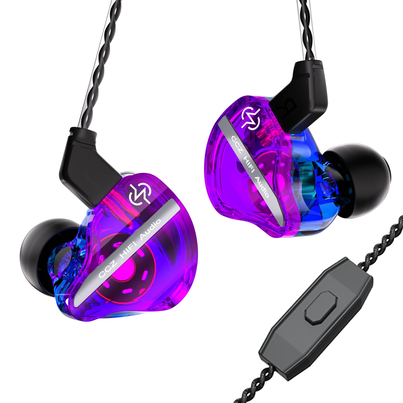 CCZ DC01 Pro In-Ear Monitor Headphones - High Bass Gaming Earbuds with V-Shape Tuning, 4N OFC Cable & Mic (Purple) for Musicians, Singers & Audiophiles | Perfect for Studio Recording, Live Performances & Gaming