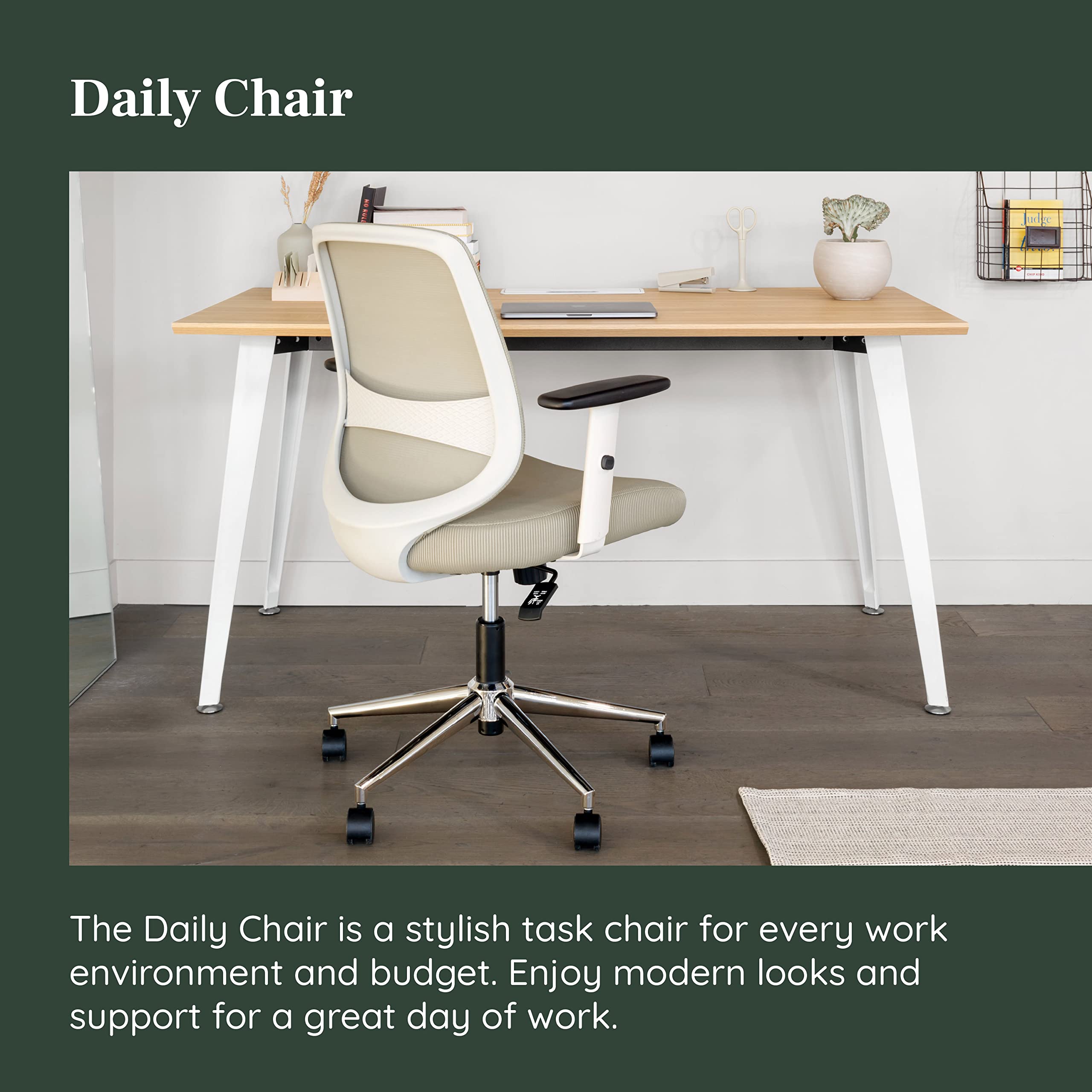 Ergonomic Mesh Office Chair with Adjustable Lumbar Support & Swivel Base - Branch Daily Computer Desk Chair for Home & Office - Breathable Backrest, Height-Adjustable Armrests - Sustainable Design for All-Day Comfort - Perfect for Remote Work, Gaming & Study Sessions