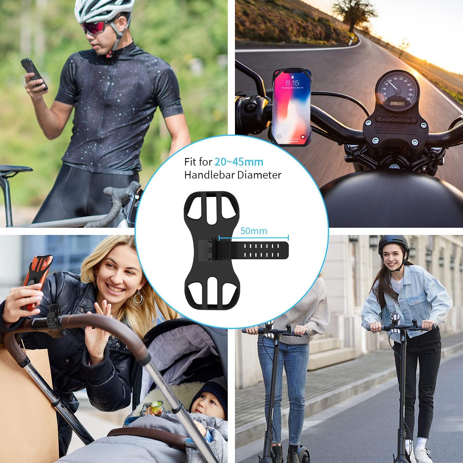 Universal 360° Rotatable Bike Phone Mount - Detachable Bicycle & Motorcycle Phone Holder for 4