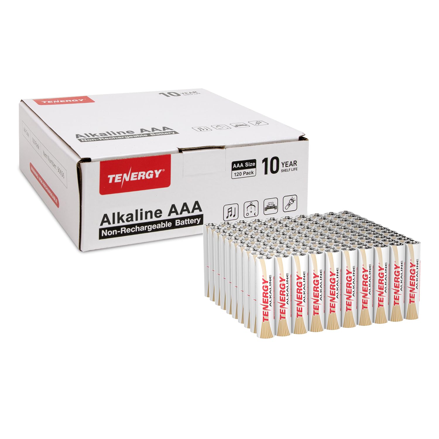 Tenergy 1.5V AAA Alkaline Batteries - 120 Pack | High Performance Non-Rechargeable AAA Batteries for Clocks, Remote Controls, Toys & Electronics | Ideal for Home, Office & Emergency Use