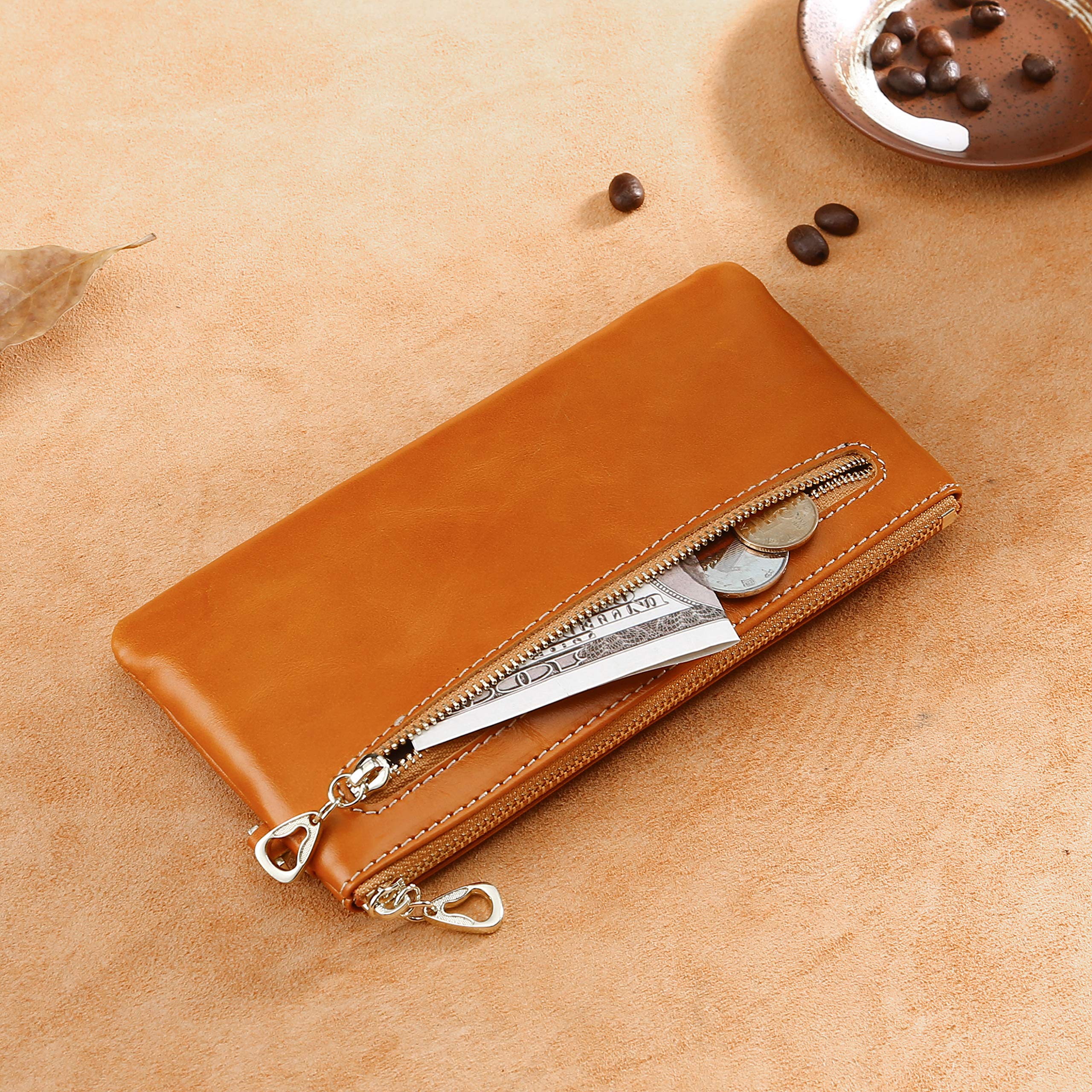 Women's Orange Leather Wristlet Clutch Wallet with Detachable Strap - Fashionable Crossbody Purse for Evening Parties, Shopping & Daily Use