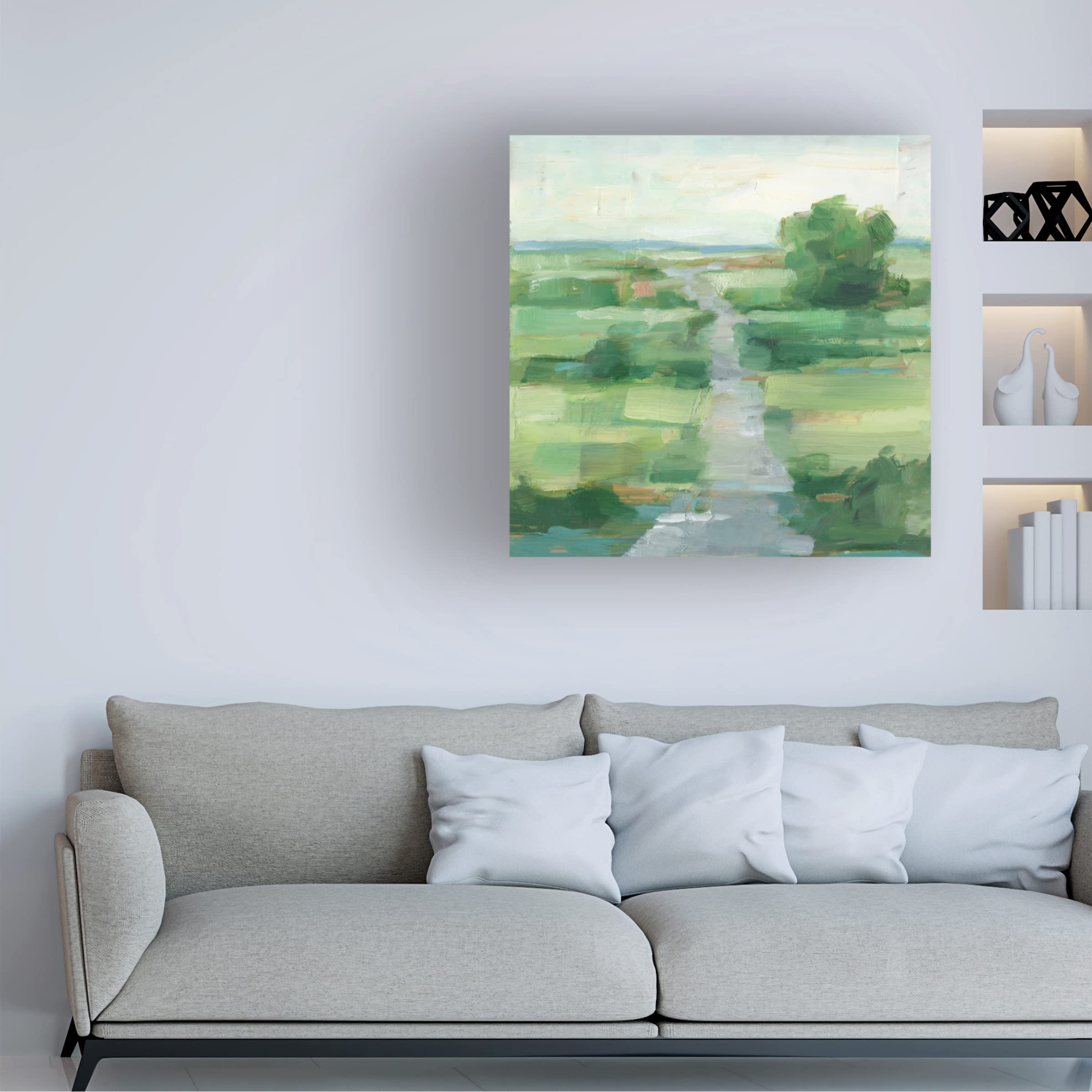 Ethan Harper 'Rolling Path I' 14x14 Canvas Wall Art - Modern Landscape Painting for Living Room, Bedroom & Office Decor