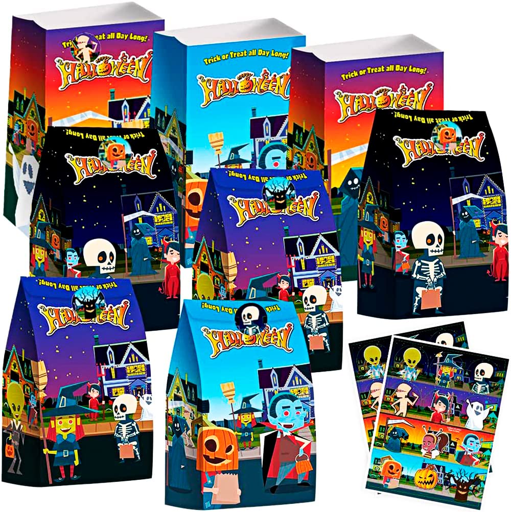 ArtCreativity Halloween Treat Bags - 24 Pack 10 Inch Paper Candy Bags with 24 Sealing Stickers | Perfect for Halloween Party Favors, Trick or Treat, Classroom Treats & Gift Giving