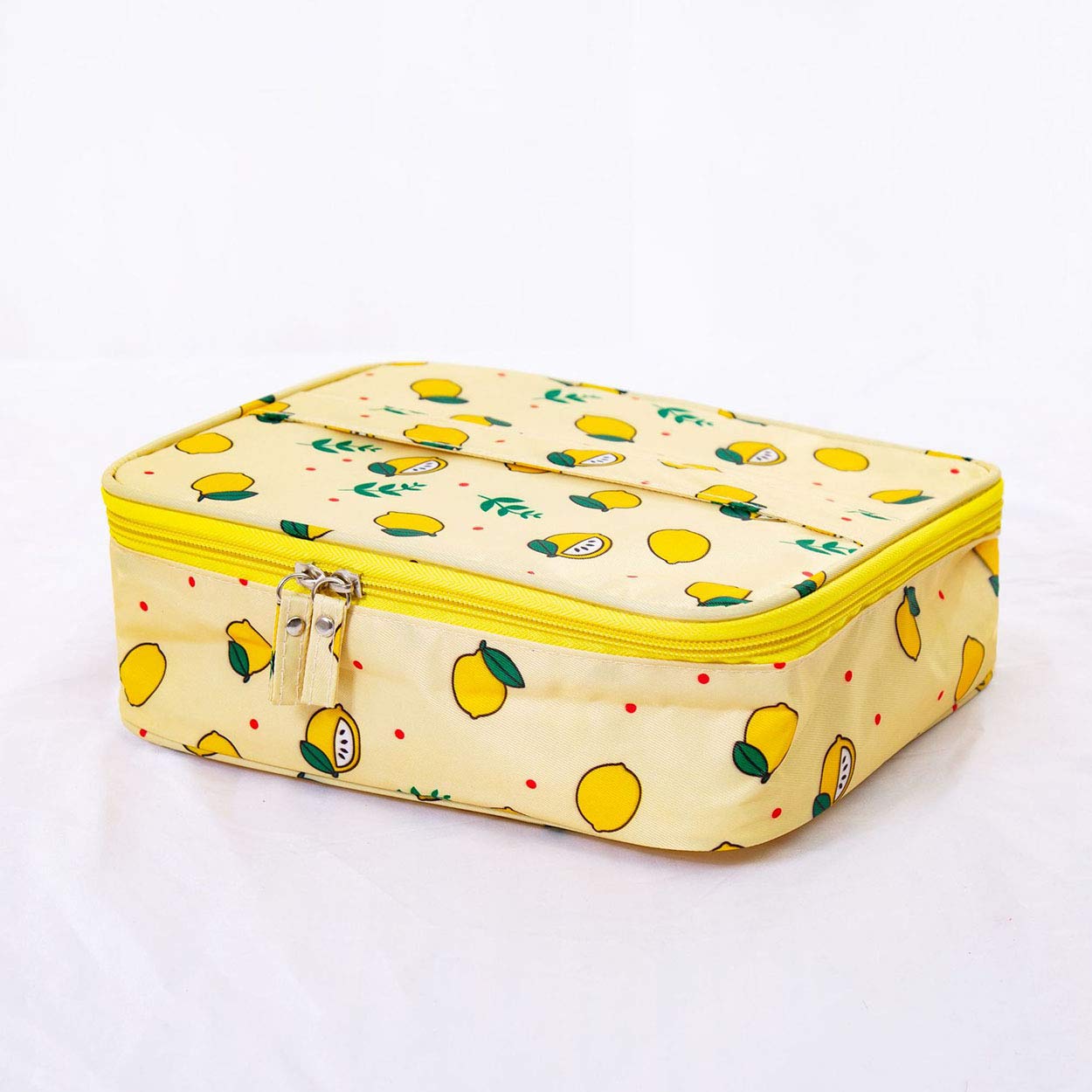 Portable Travel Makeup Bag with Brush Organizer - Waterproof Cosmetic Case for Toiletries & Beauty Essentials - Perfect for Vacation, Gym, and Daily Use (Yellow Lemon)