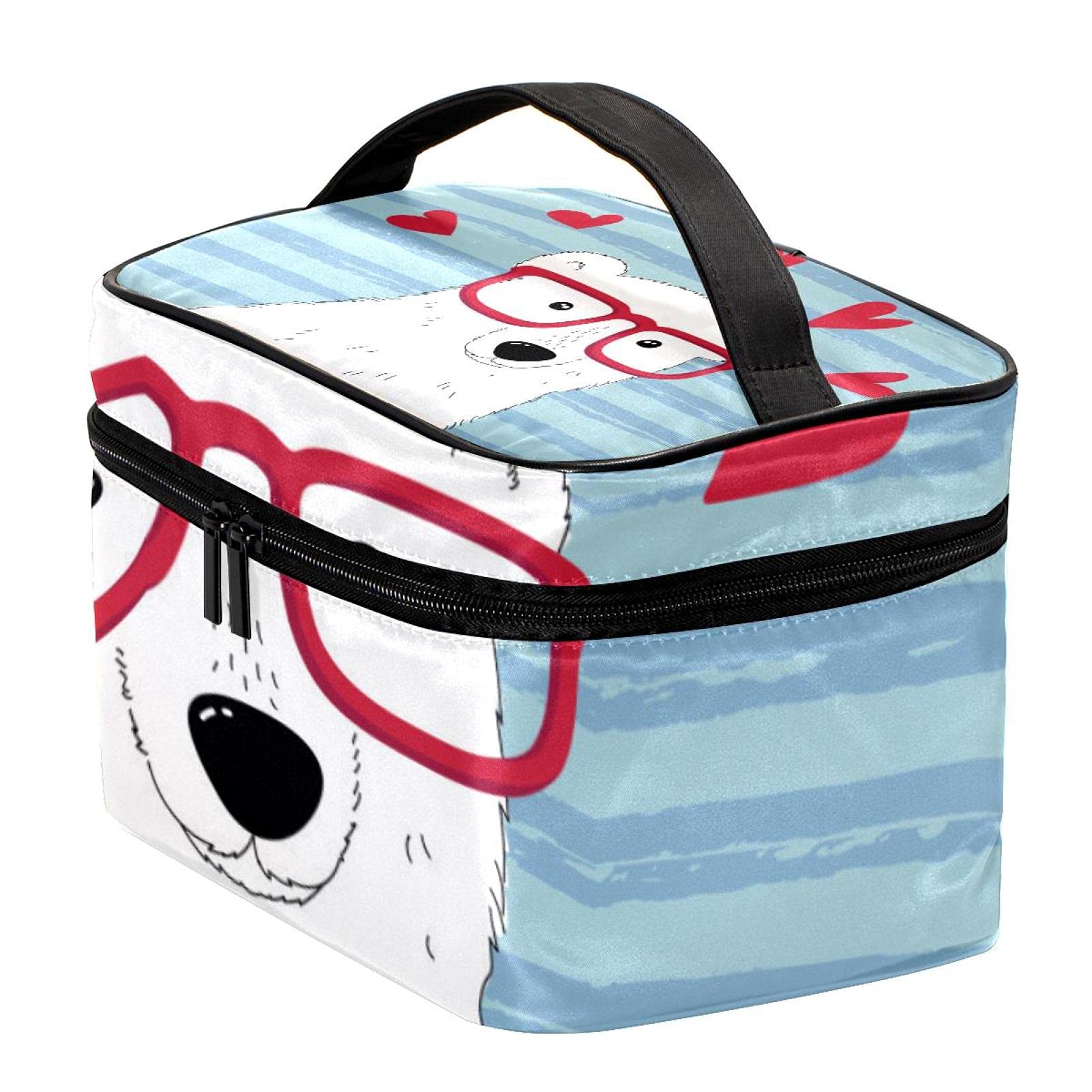 Stylish Polar Bear with Glasses Travel Makeup Bag - Large Cosmetic Organizer with Zipper for Women & Girls | Perfect for Travel, Gym & Daily Essentials Storage