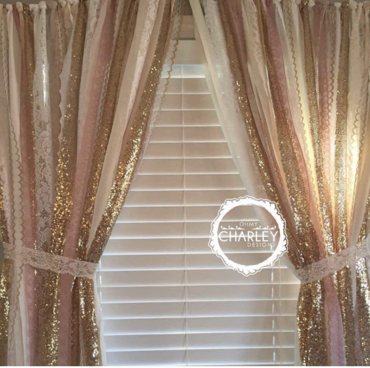 5x6 Pink & Gold Fabric Garland Backdrop with Lace and Sequin - Perfect for Weddings, Baby Showers, and Party Decorations