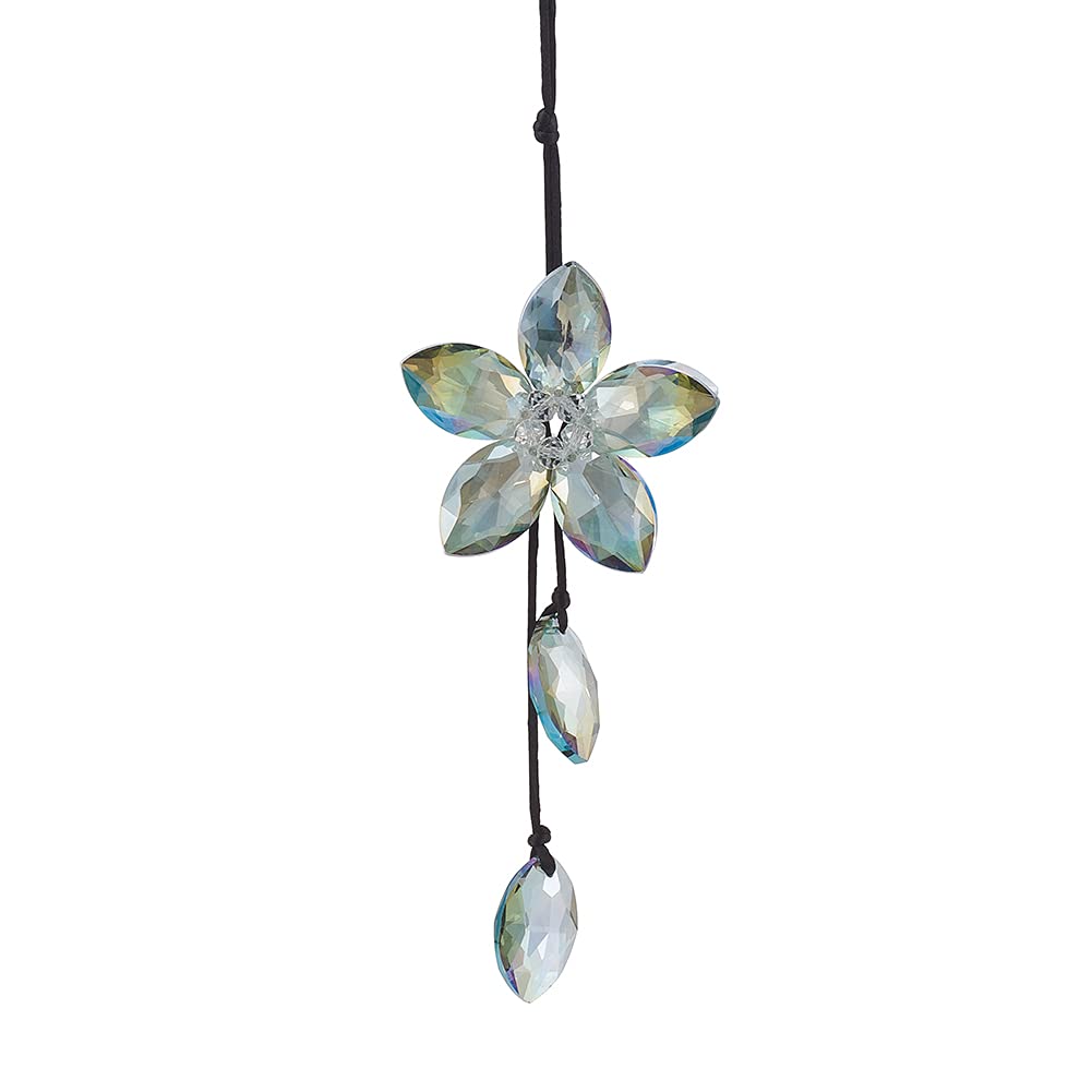 Crystal Flower Car Rear View Mirror Hanging Ornament - Green Crystal Sun Catcher Car Charm, Lucky Car Pendant for Auto Interior Decoration, Perfect for Daily Commute and Road Trips