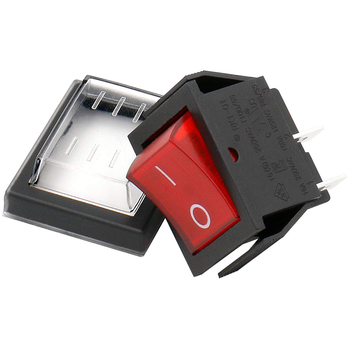 DPST Rocker Switch ON-OFF 16A 250VAC 4 Terminals with Red Light & Waterproof Cover - Ideal for Marine, RV & Industrial Equipment