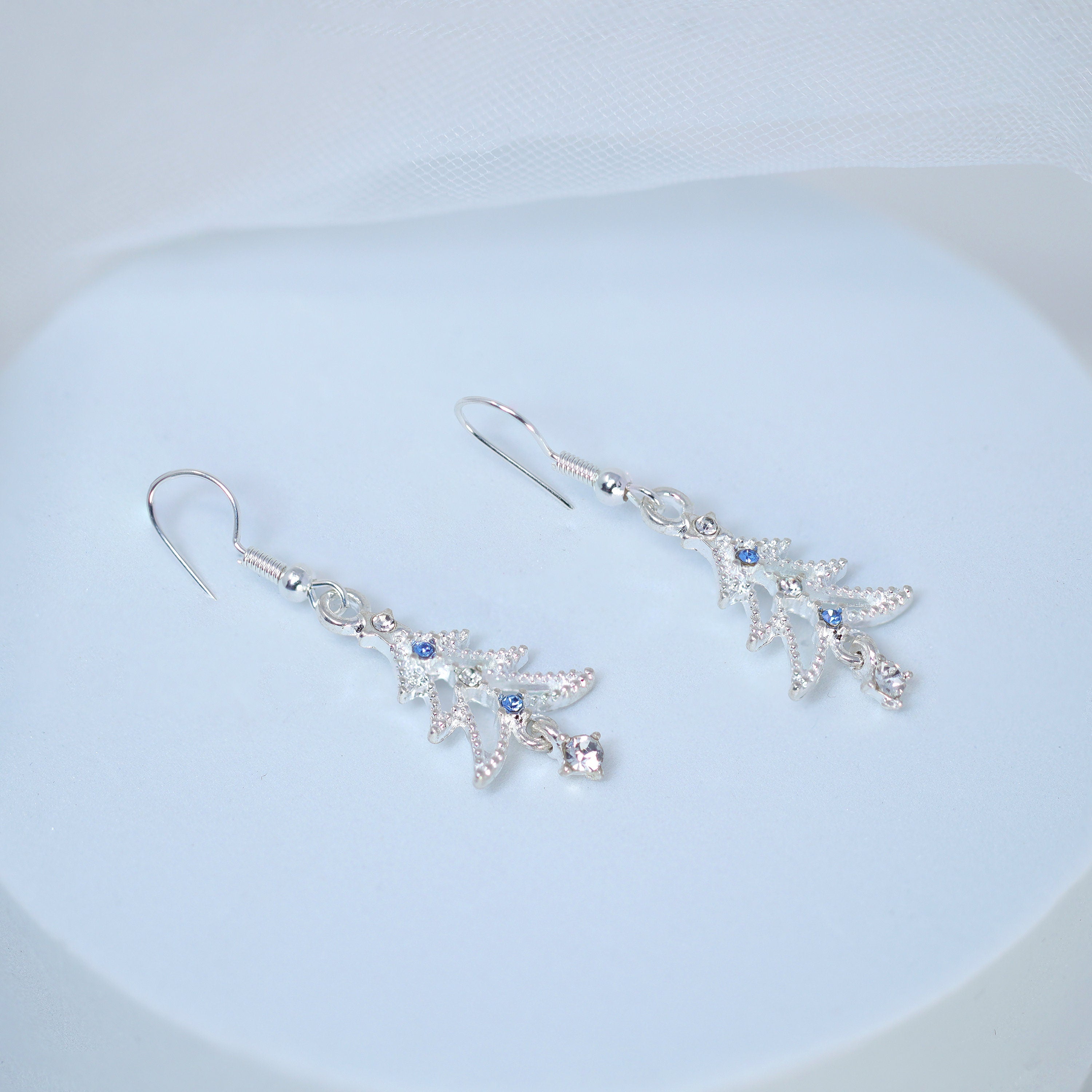 Minimalist Blue Rhinestone Christmas Tree Dangle Earrings - Sparkling Crystal Holiday Jewelry for Women - Perfect for Christmas Parties, Gift Exchanges & Festive Outfits