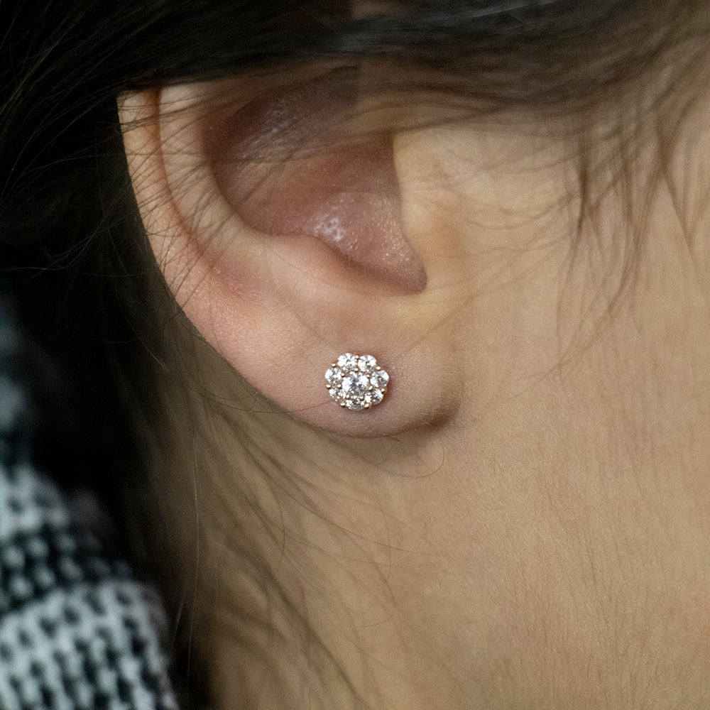 9ct Rose Gold Silver Filled Cubic Zirconia Flower Stud Earrings for Women - Elegant Floral Jewelry Gift for Birthday, Anniversary & Special Occasions