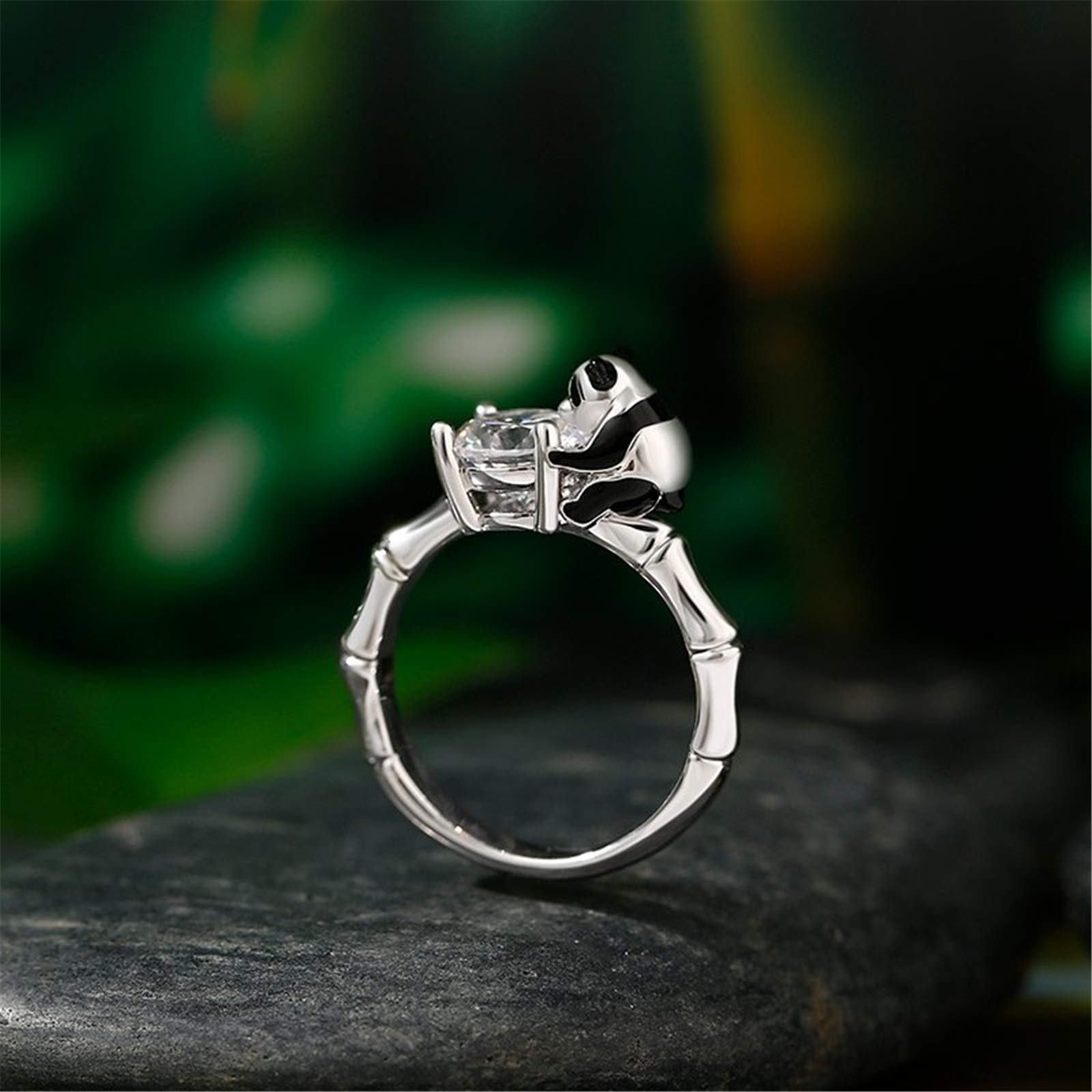 Jeulia Sterling Silver Hug Me Cute Panda Ring for Women - Round Cut Dainty Jewelry Gift for Wife, Girlfriend - Perfect for Engagement, Wedding, Anniversary, Christmas & Birthday - Comes with Jewelry Box - Ideal for Everyday Wear & Special Occasions
