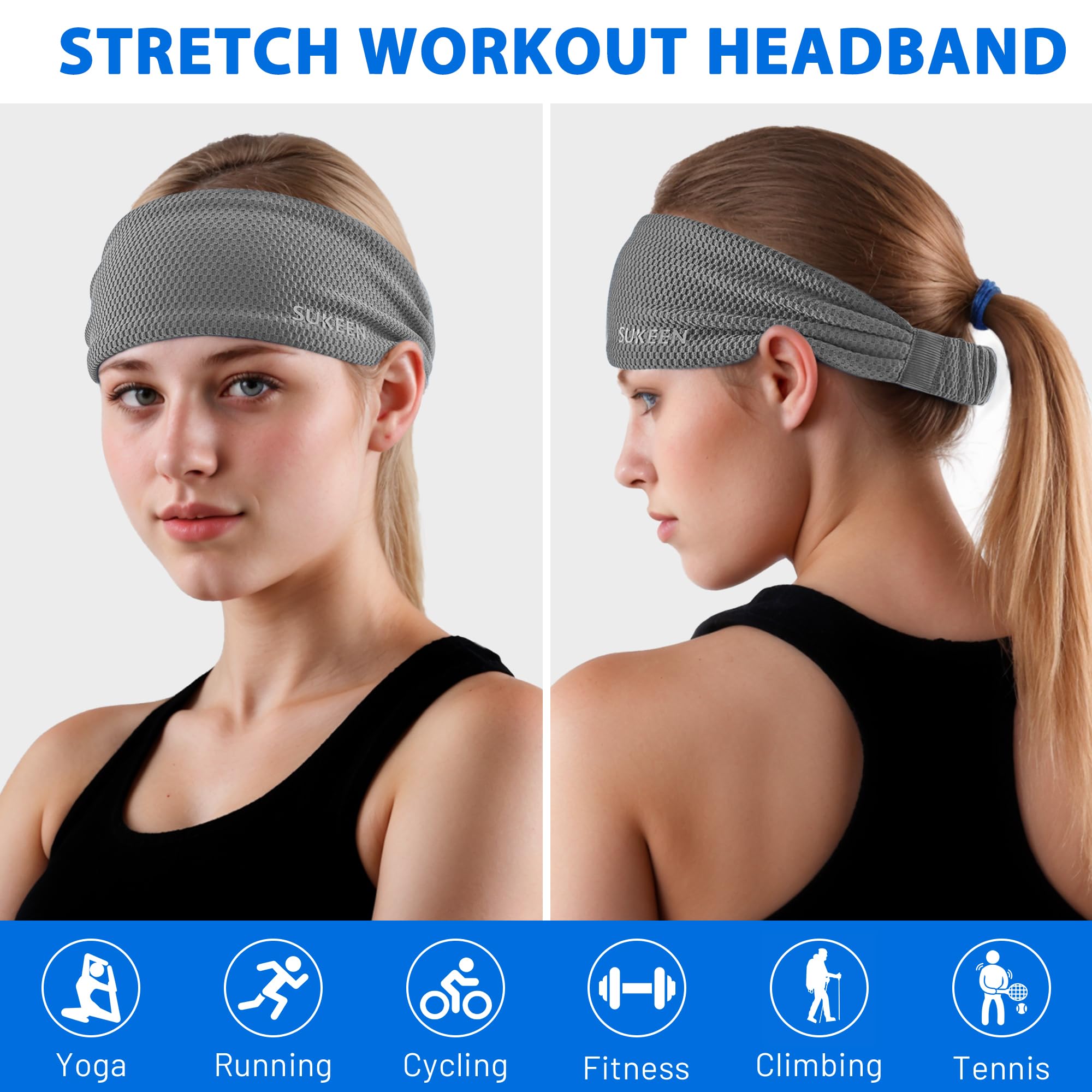 Sukeen Women's Workout Headbands - Moisture Wicking, Non-Slip, Cooling Sweatbands for Running, Yoga, Gym & Sports | Perfect for Active Lifestyles & Sweat Protection
