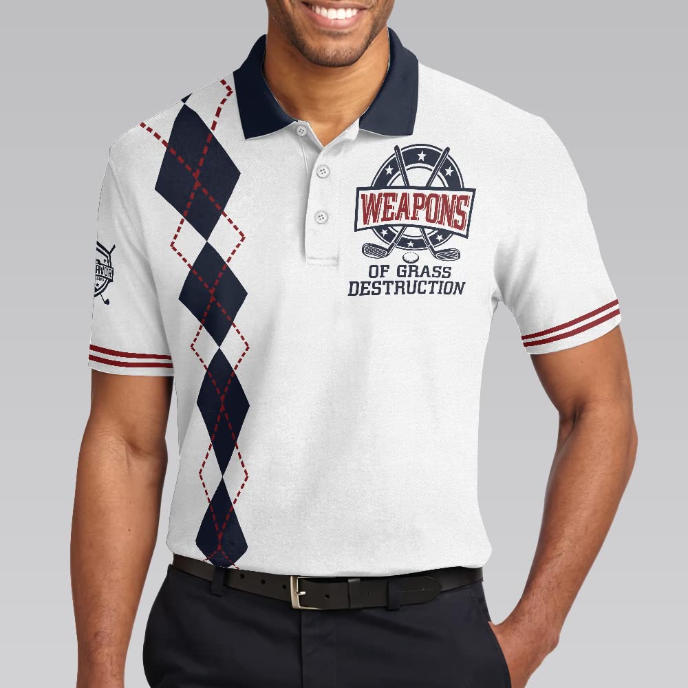 HYPERFAVOR Men's Cool & Sporty Golf Polo Shirt - Short Sleeve Moisture Wicking Performance Top - Weapons of Grass Destruction Design - Perfect for Golf Courses, Casual Wear & Outdoor Activities