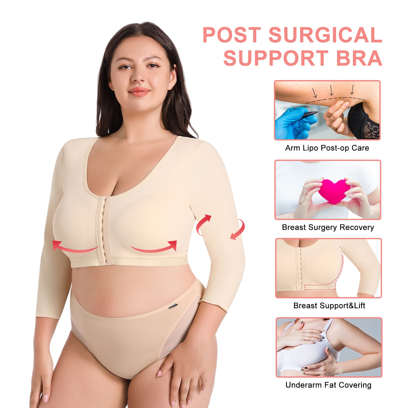 Plus Size Women's Arm Shaper Tops - Arm Lift Slimmer Compression Sleeves for Post-Surgical Support & Toning | Perfect for Everyday Wear, Workouts & Recovery