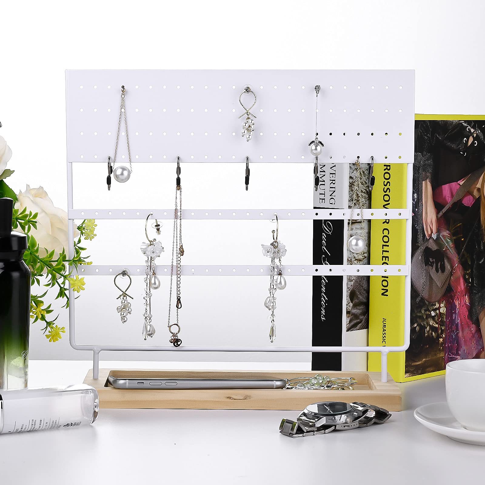 VERGILIUS White Jewelry Organizer Stand - 144 Holes Earring & Necklace Display Tree for Stylish Jewelry Storage | Perfect for Bedroom, Bathroom, and Vanity Organization