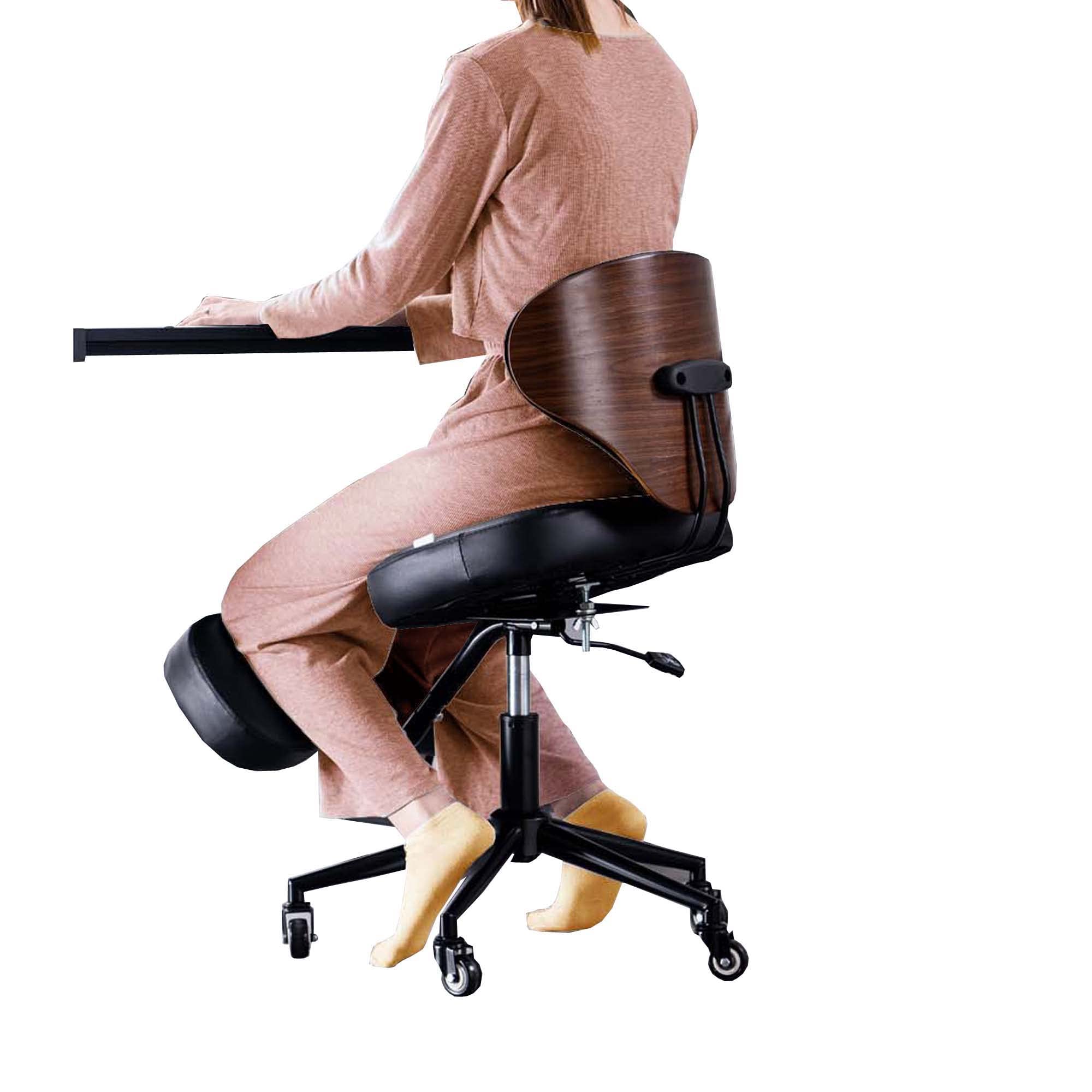 Ergonomic Kneeling Chair with Back Support - Adjustable Height & Angle Office Chair for Back Pain Relief - Posture Correcting Knee Stool for Home & Office Use - Black