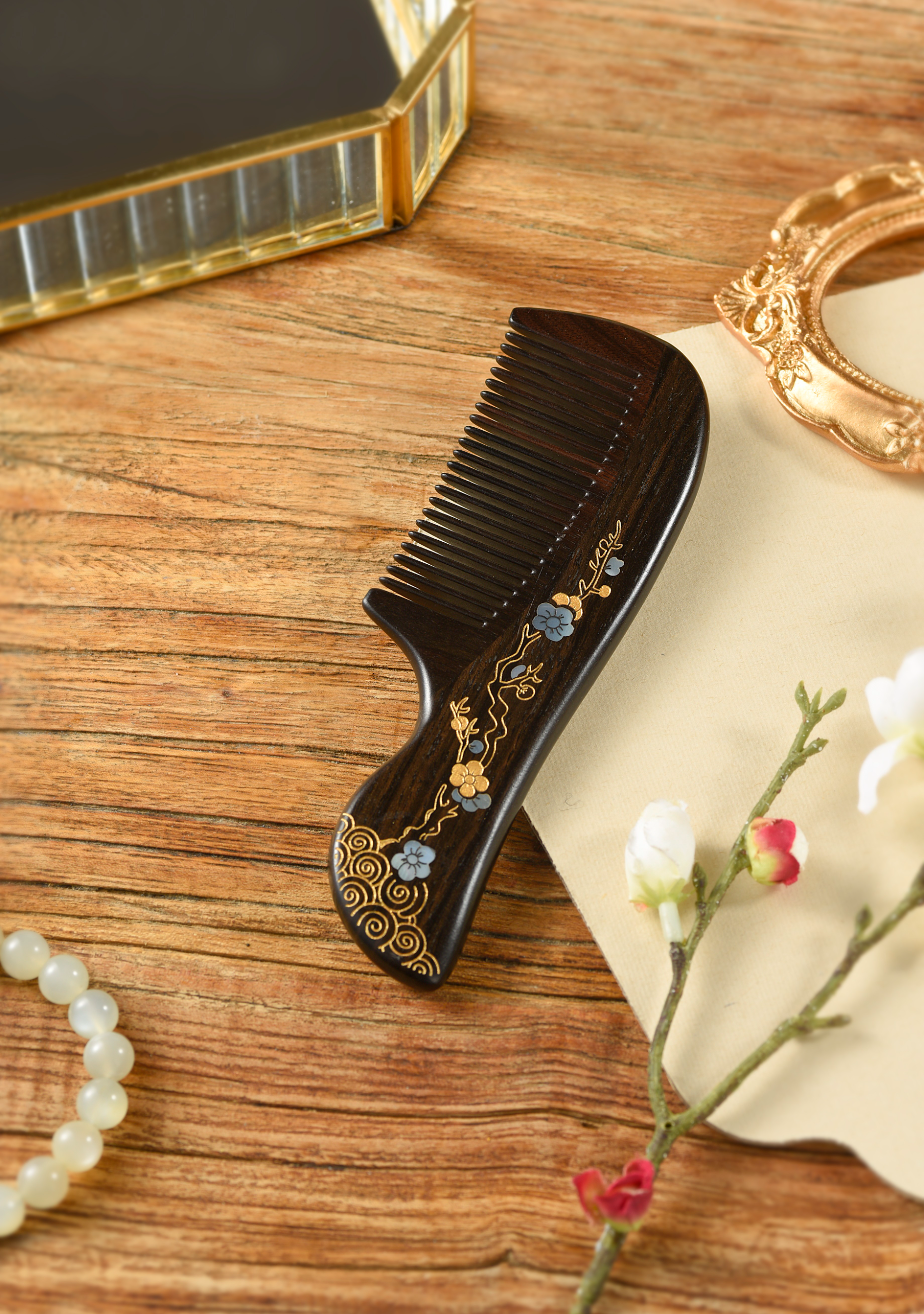Ebony Wood Hair Comb for Women - Handcrafted Detangling Comb for Natural Hair, Curly Hair & Extensions - Perfect for Styling, Grooming & Salon Use